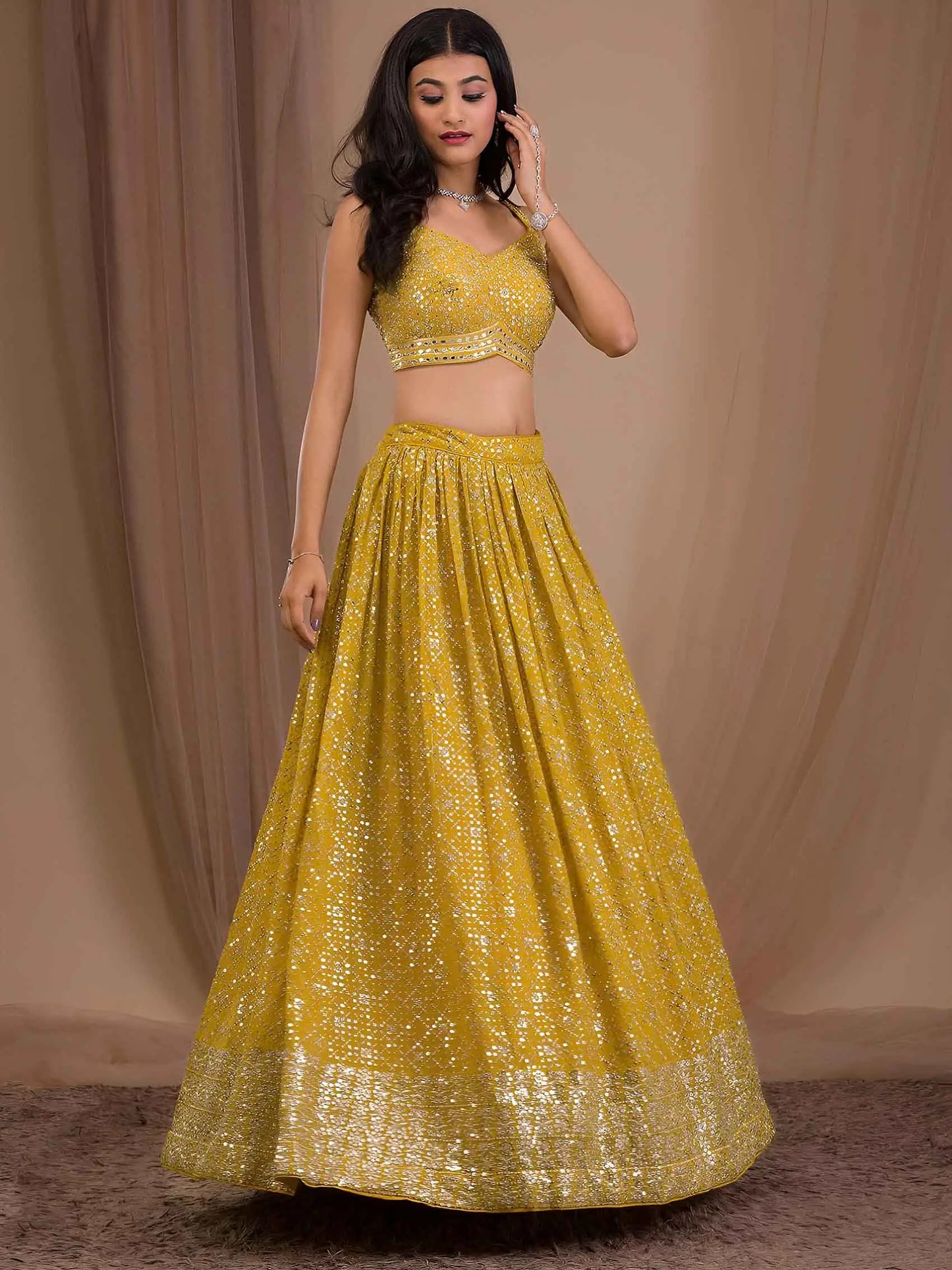 Yellow Sequins Embroidered Lehenga Choli