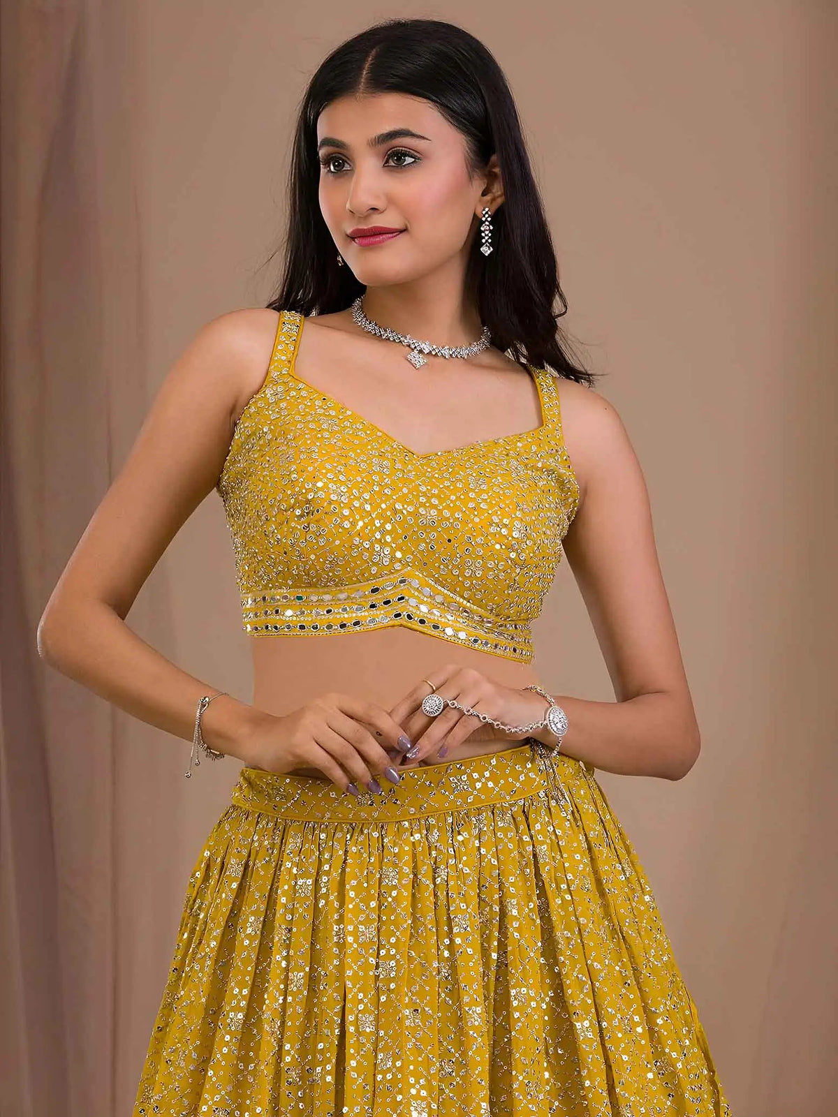 Yellow Sequins Embroidered Lehenga Choli