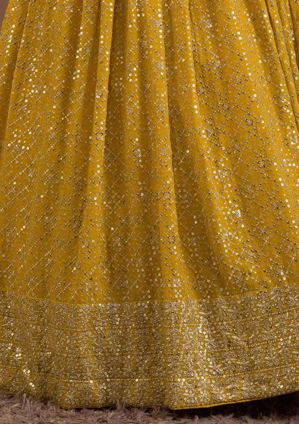 Yellow Sequins Embroidered Lehenga Choli