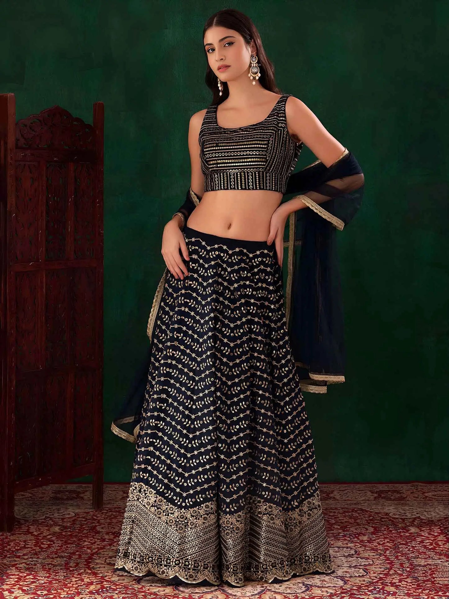 Blue Sequins Embroidery Work Lehenga