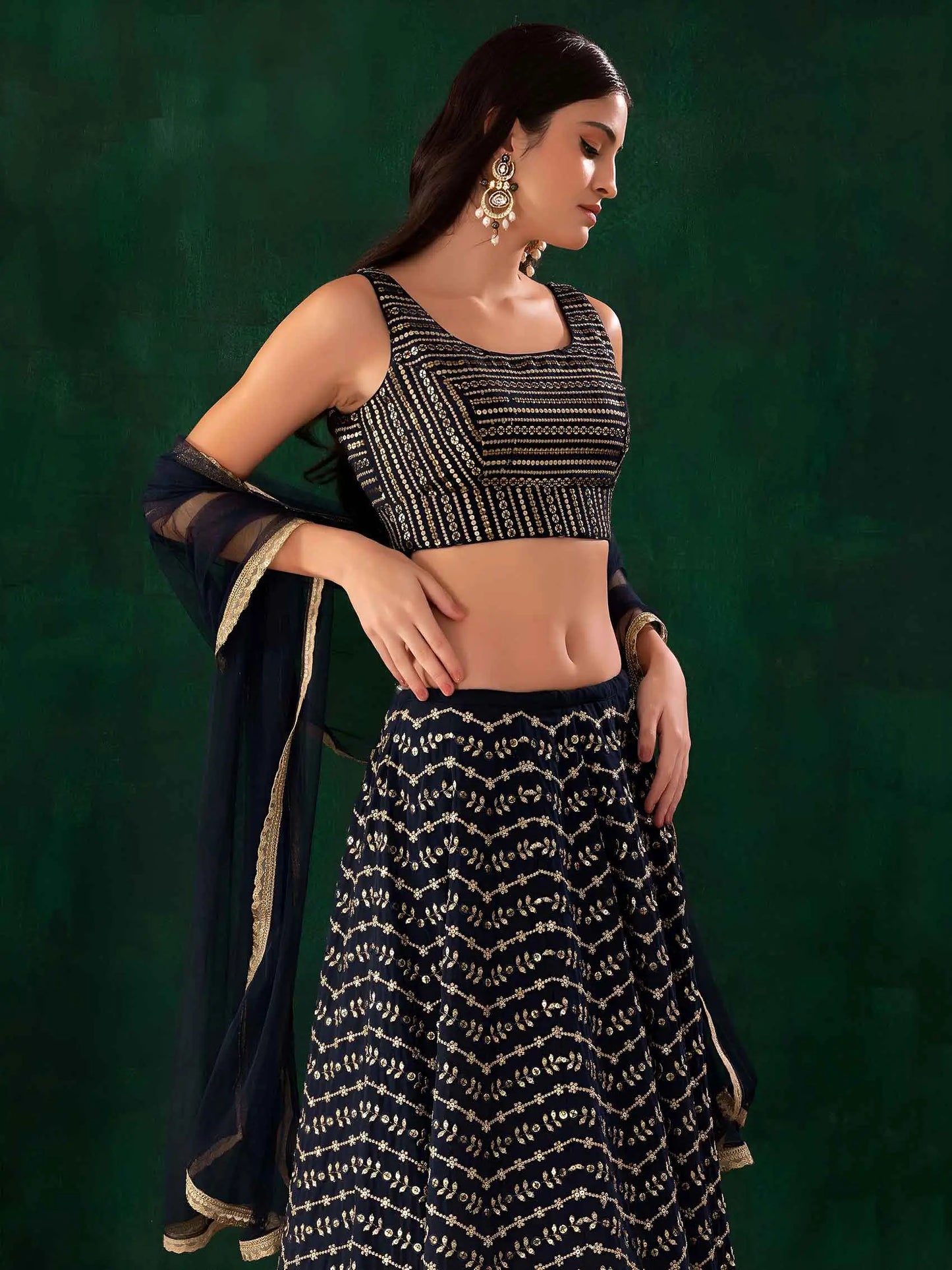 Blue Sequins Embroidery Work Lehenga