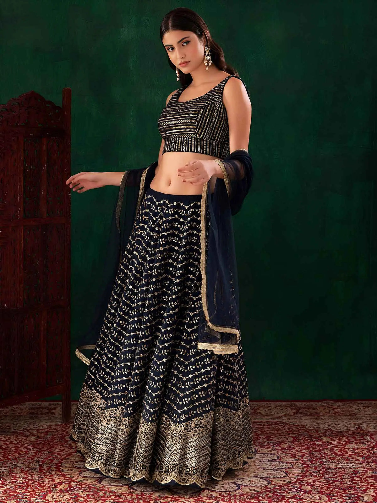 Blue Sequins Embroidery Work Lehenga