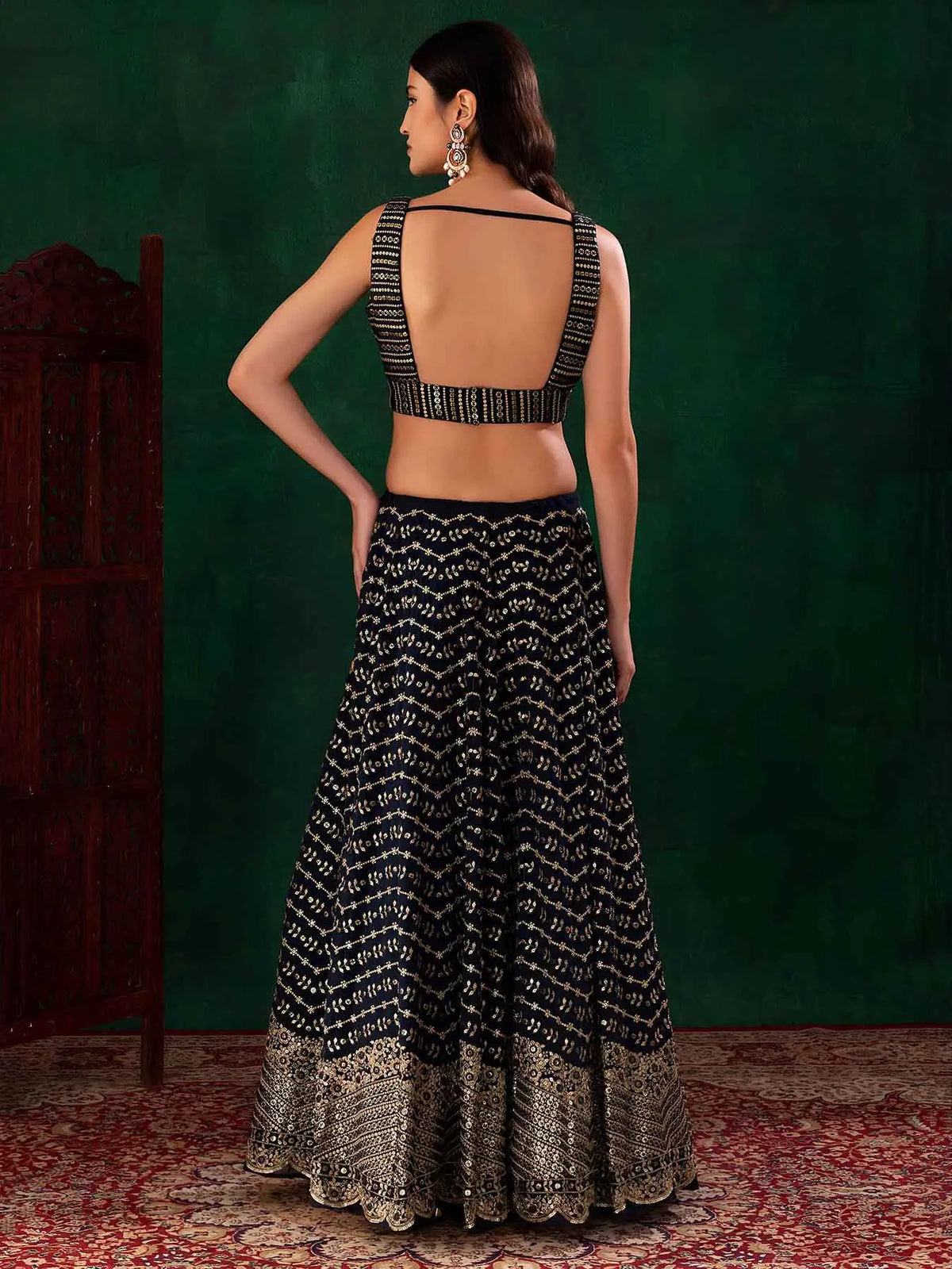 Blue Sequins Embroidery Work Lehenga