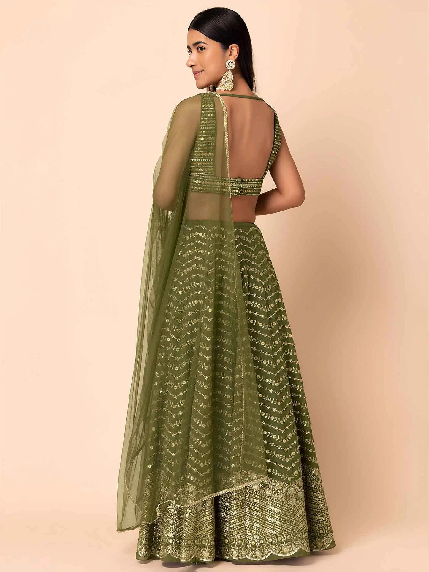 Green Sequins Embroidery Work Lehenga