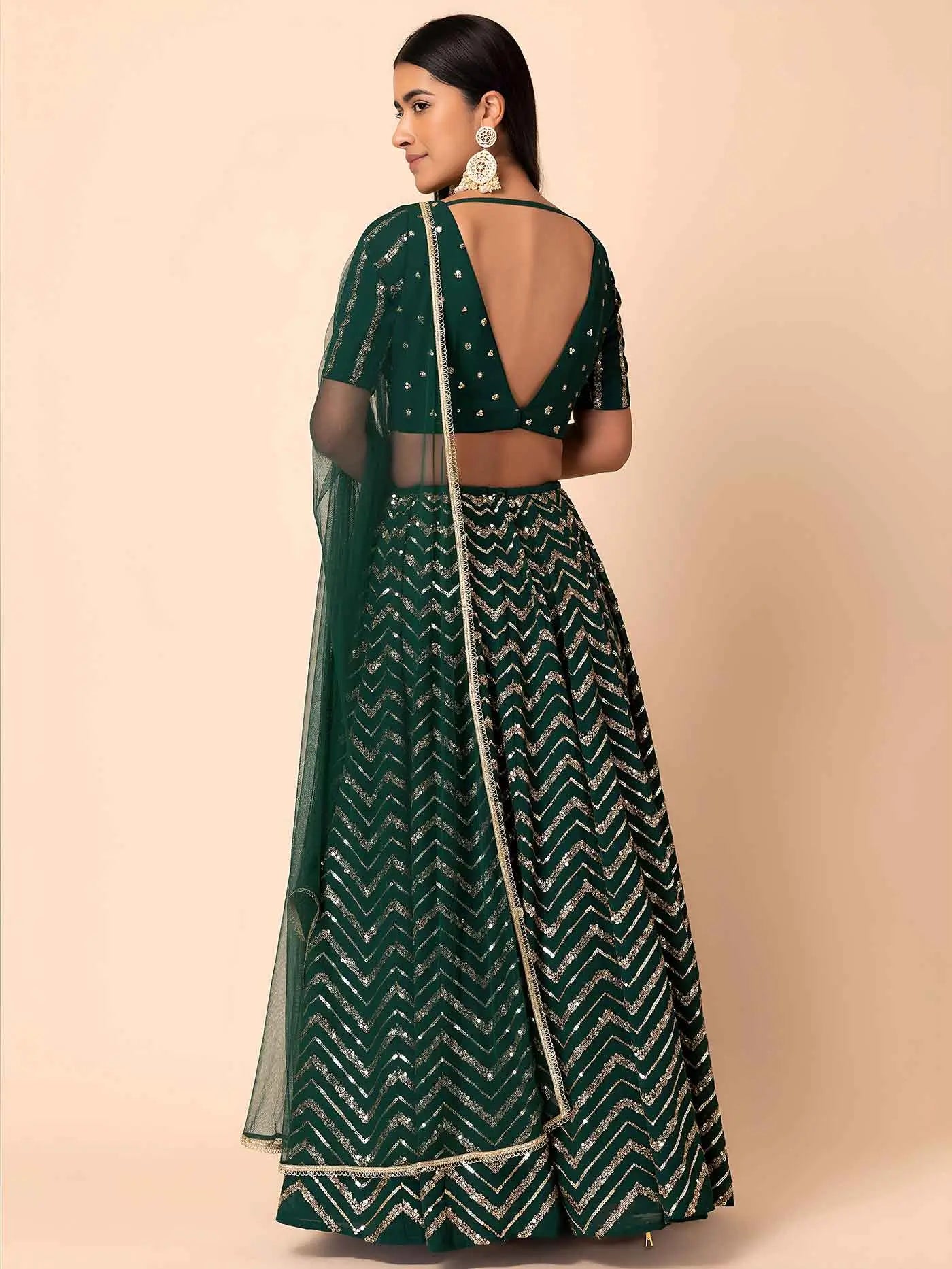 Dark Green Georgette Embroidered Lehenga