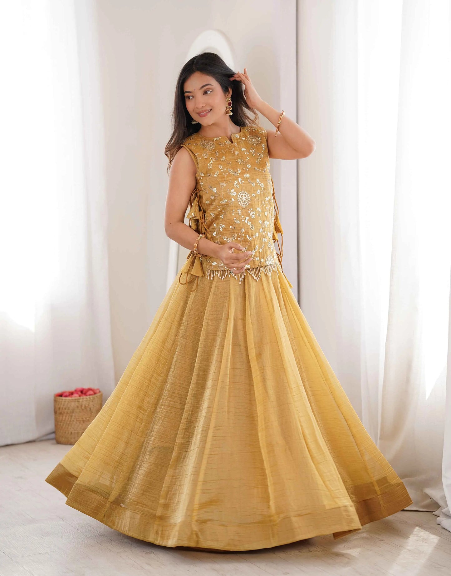 Designer Golden Yellow Crush Lehenga Choli