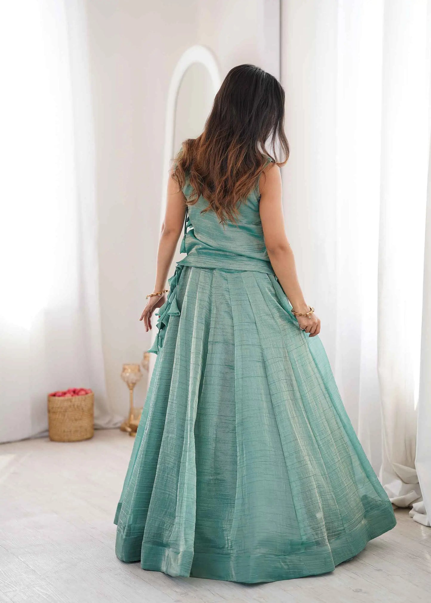 Designer Sky Embroidered Crush Lehenga Choli
