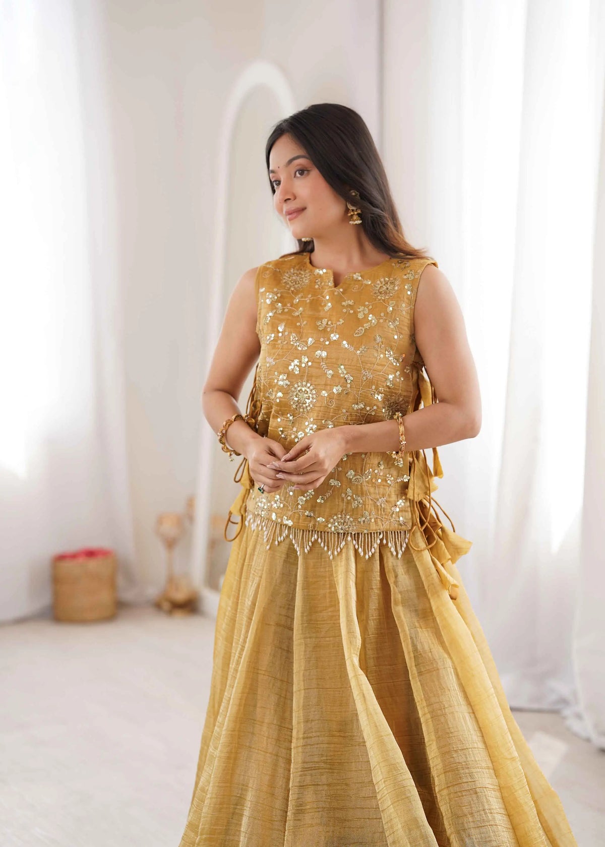 Designer Golden Yellow Crush Lehenga Choli