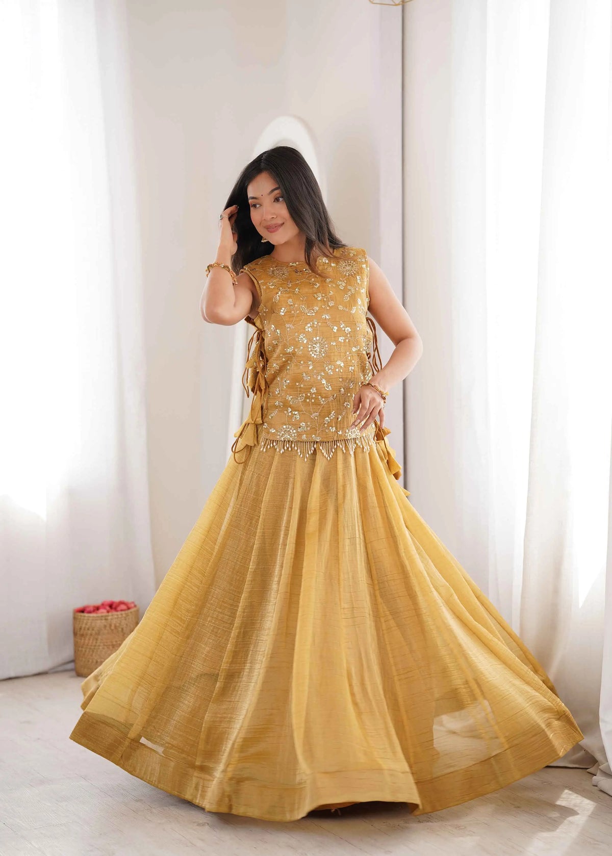 Designer Golden Yellow Crush Lehenga Choli