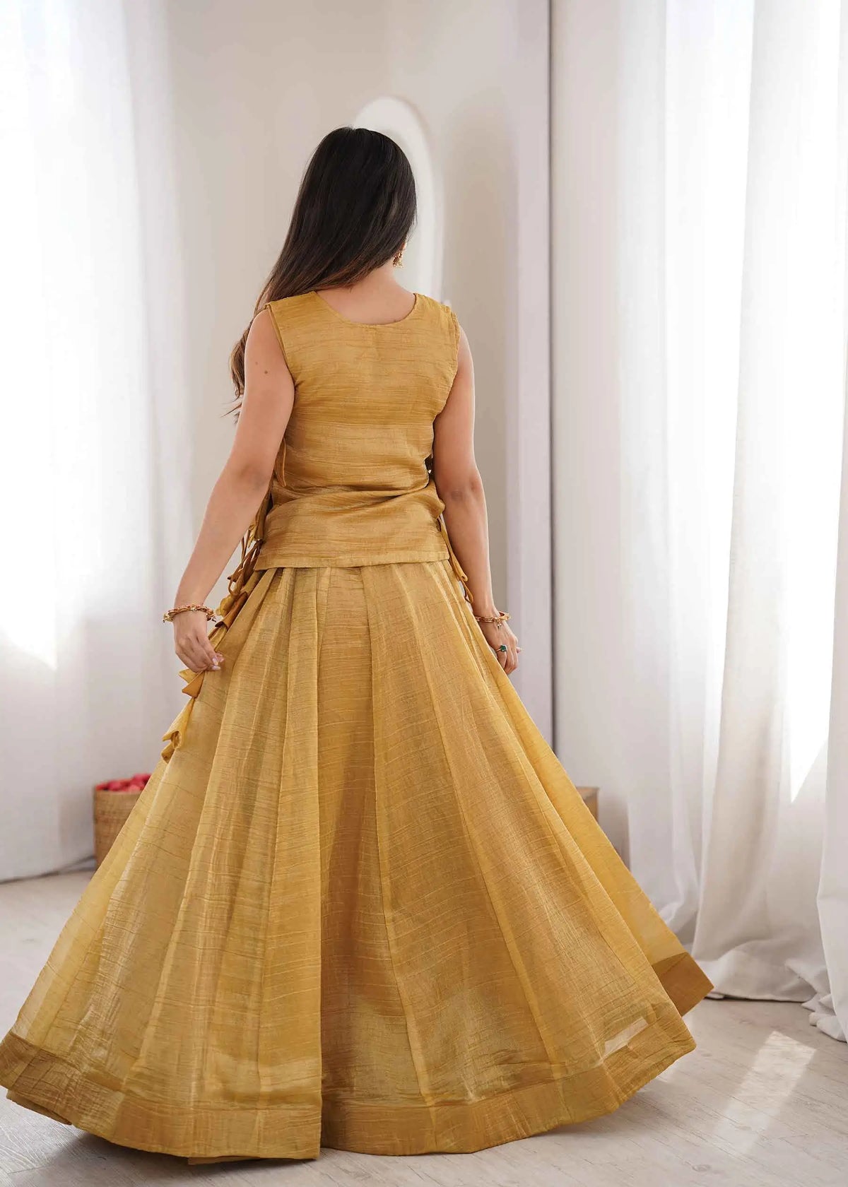 Designer Golden Yellow Crush Lehenga Choli