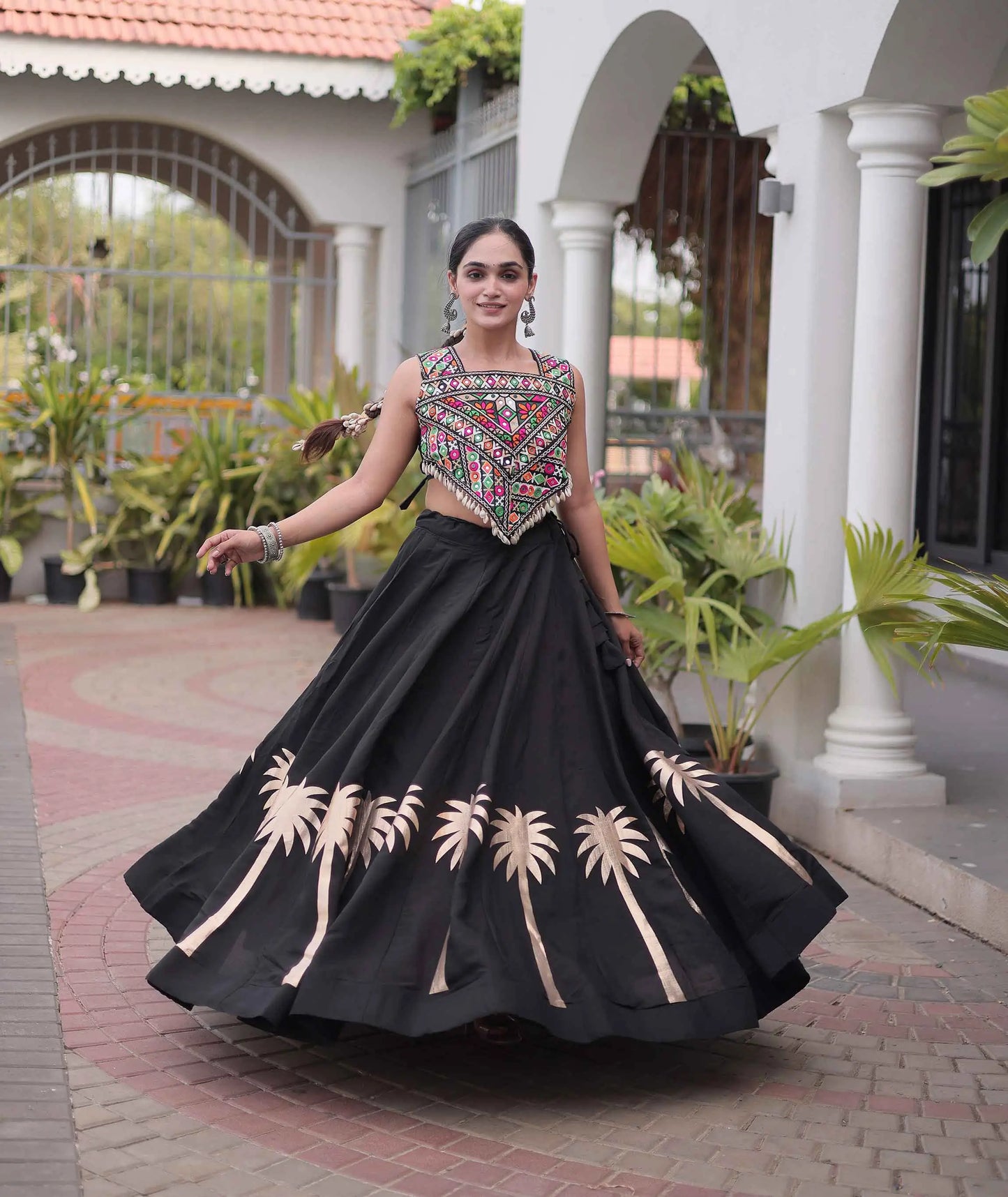 Black Gamthi Work Navratri Lehenga Choli