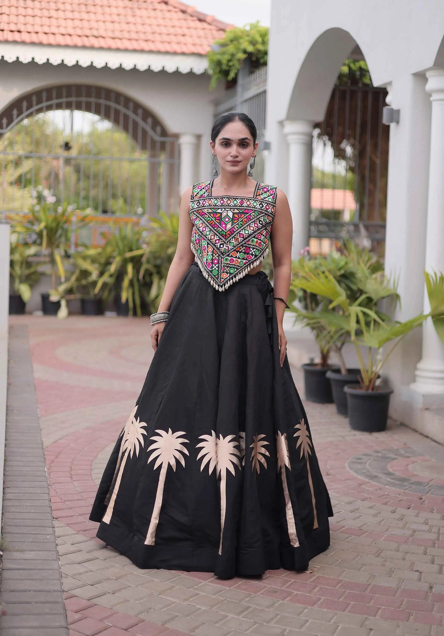 Black Gamthi Work Navratri Lehenga Choli