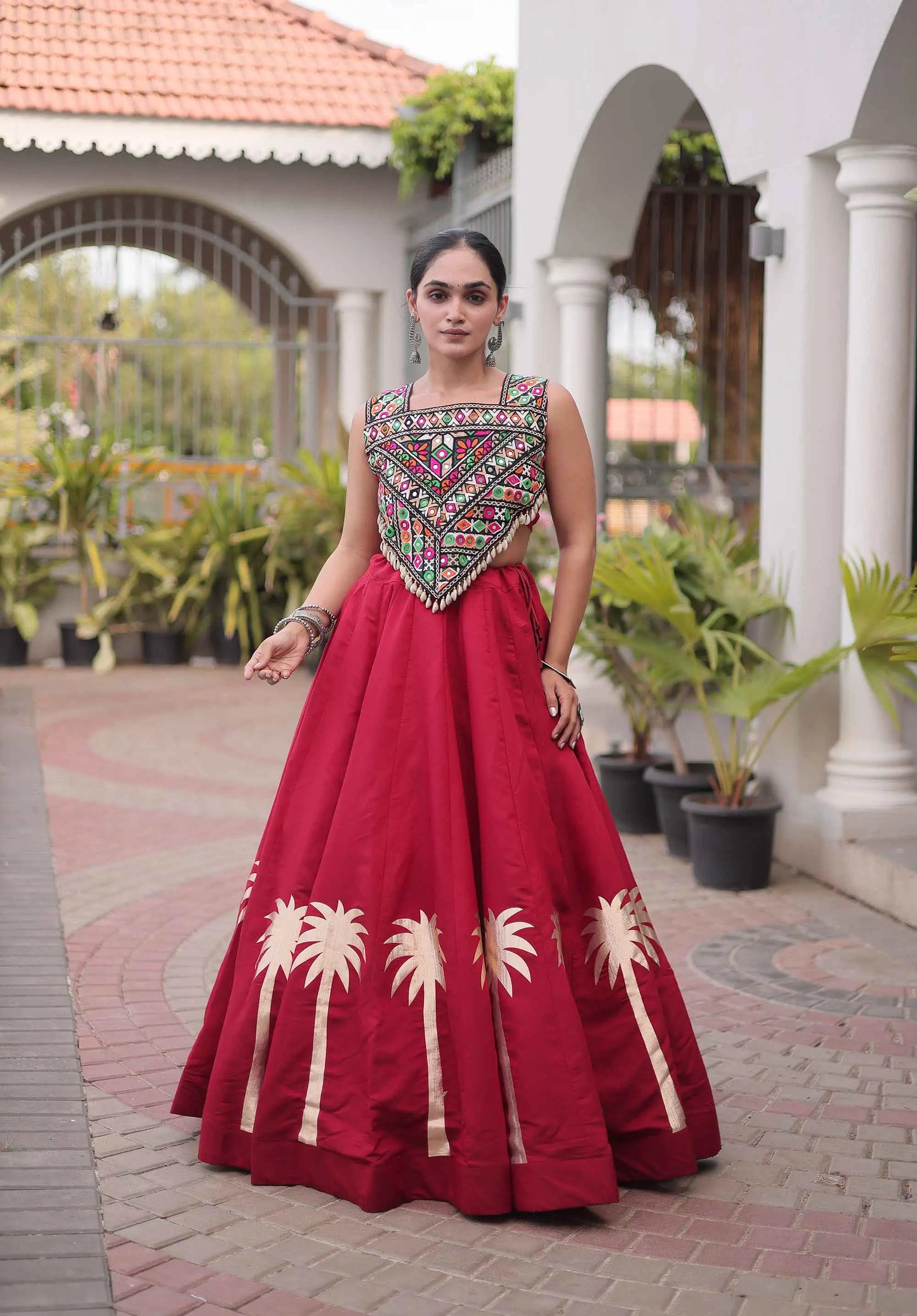 Maroon Gamthi Work Navratri Lehenga Choli
