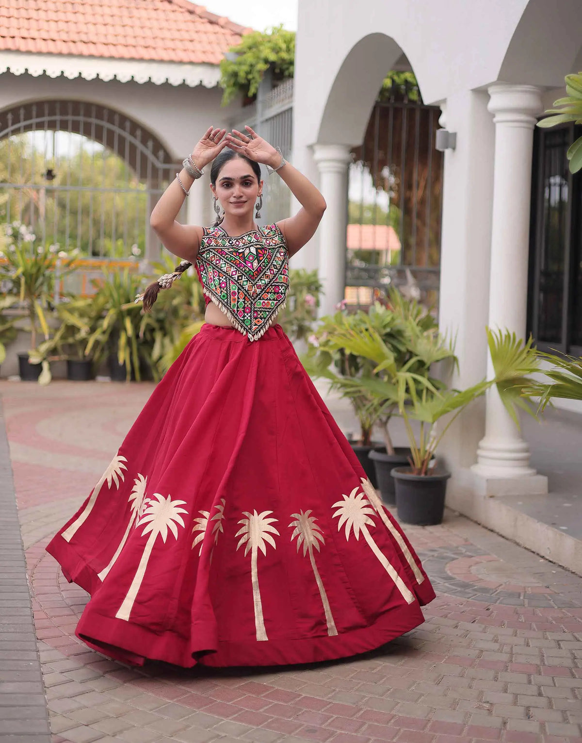 Maroon Gamthi Work Navratri Lehenga Choli