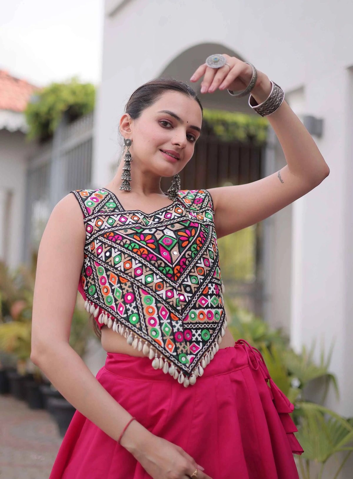 Pink Gamthi Work Navratri Lehenga Choli