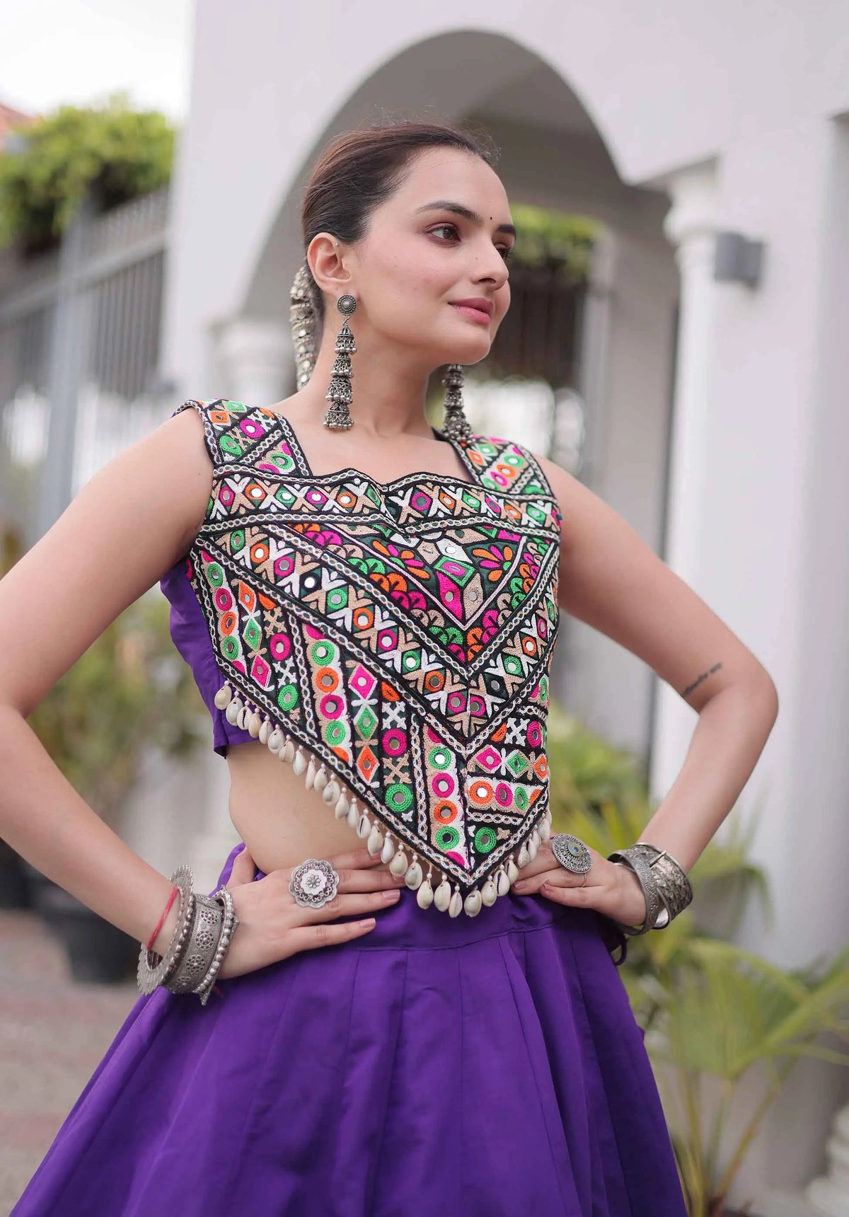 Purple Gamthi Work Navratri Lehenga Choli