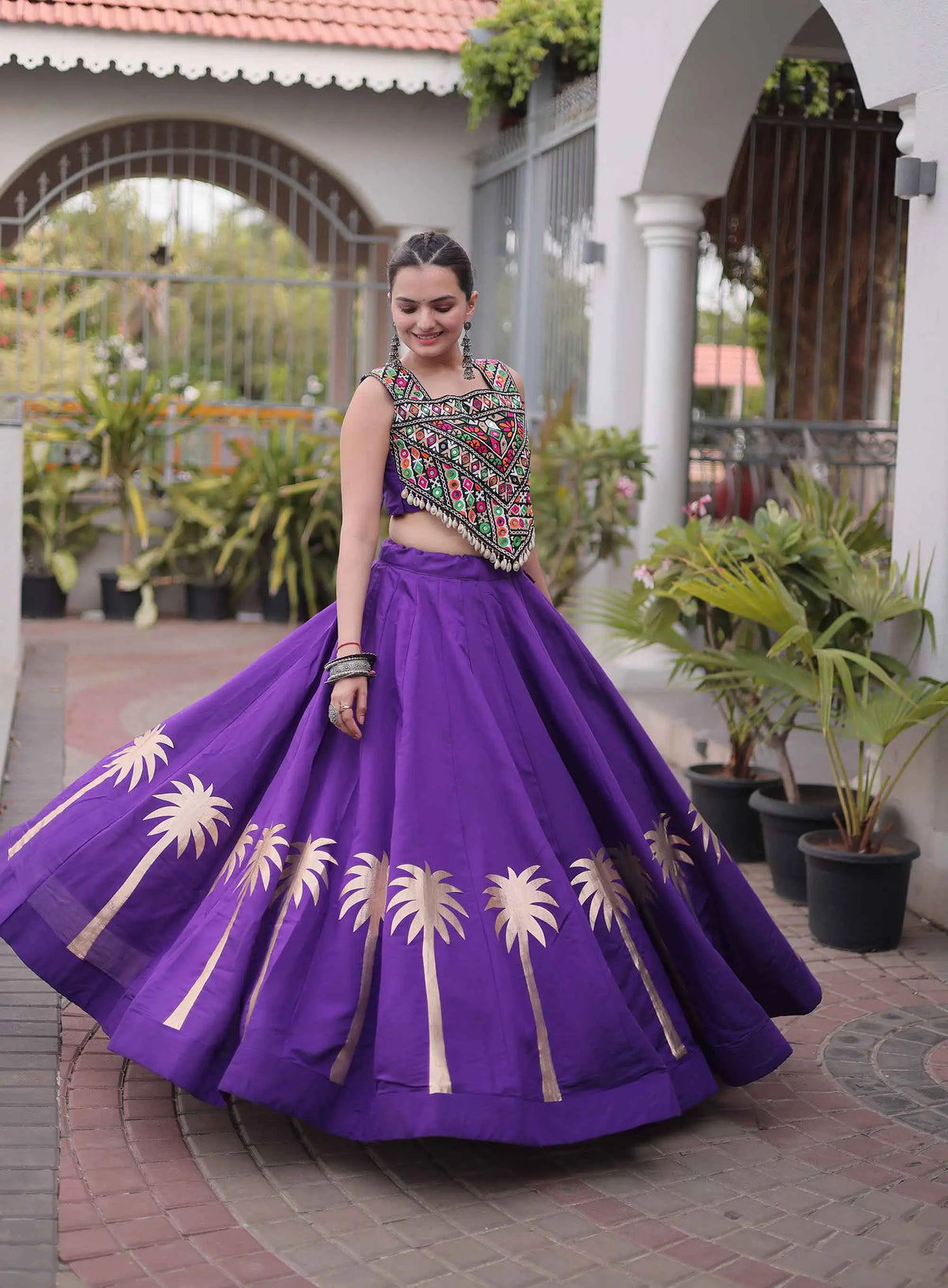 Purple Gamthi Work Navratri Lehenga Choli