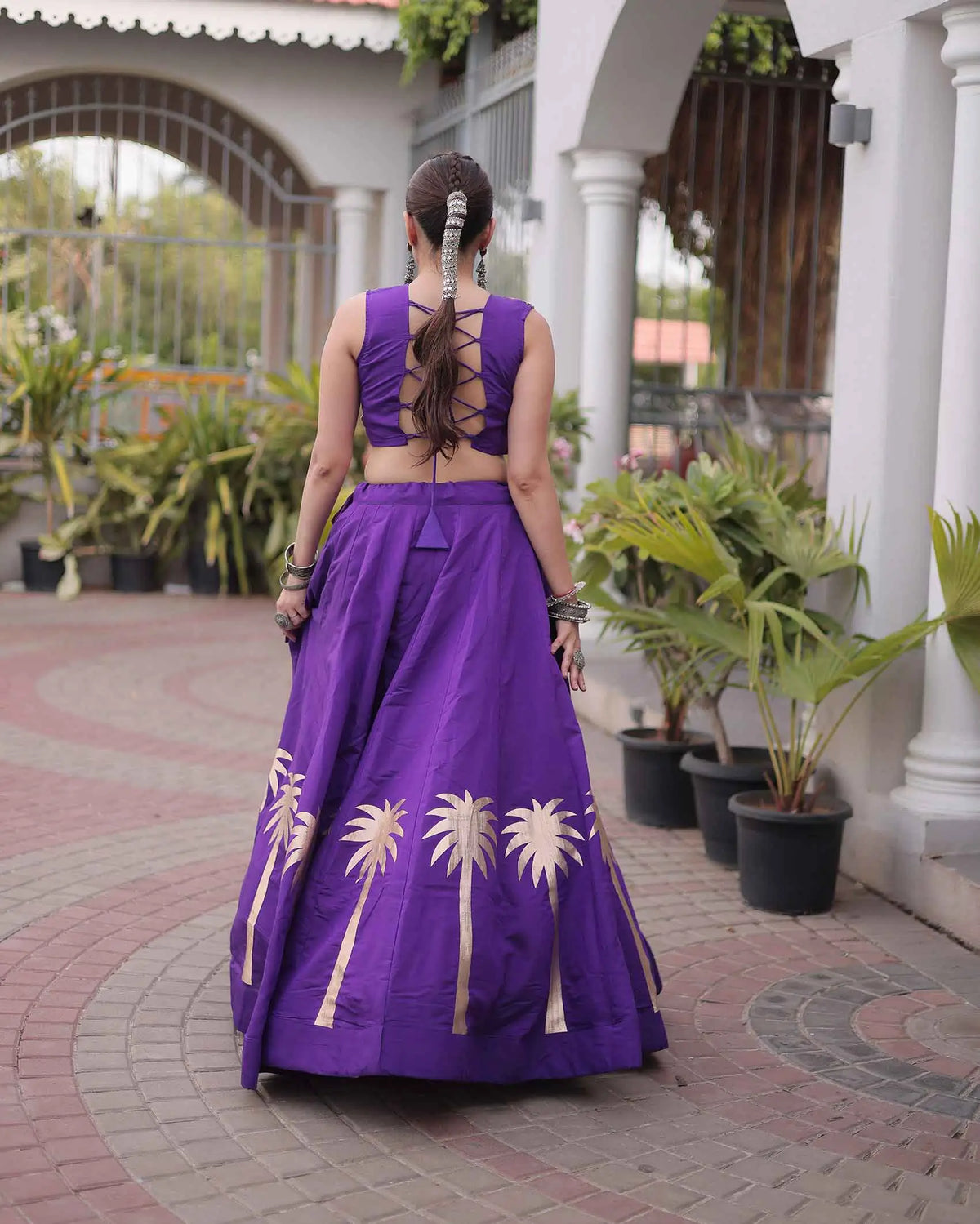 Purple Gamthi Work Navratri Lehenga Choli