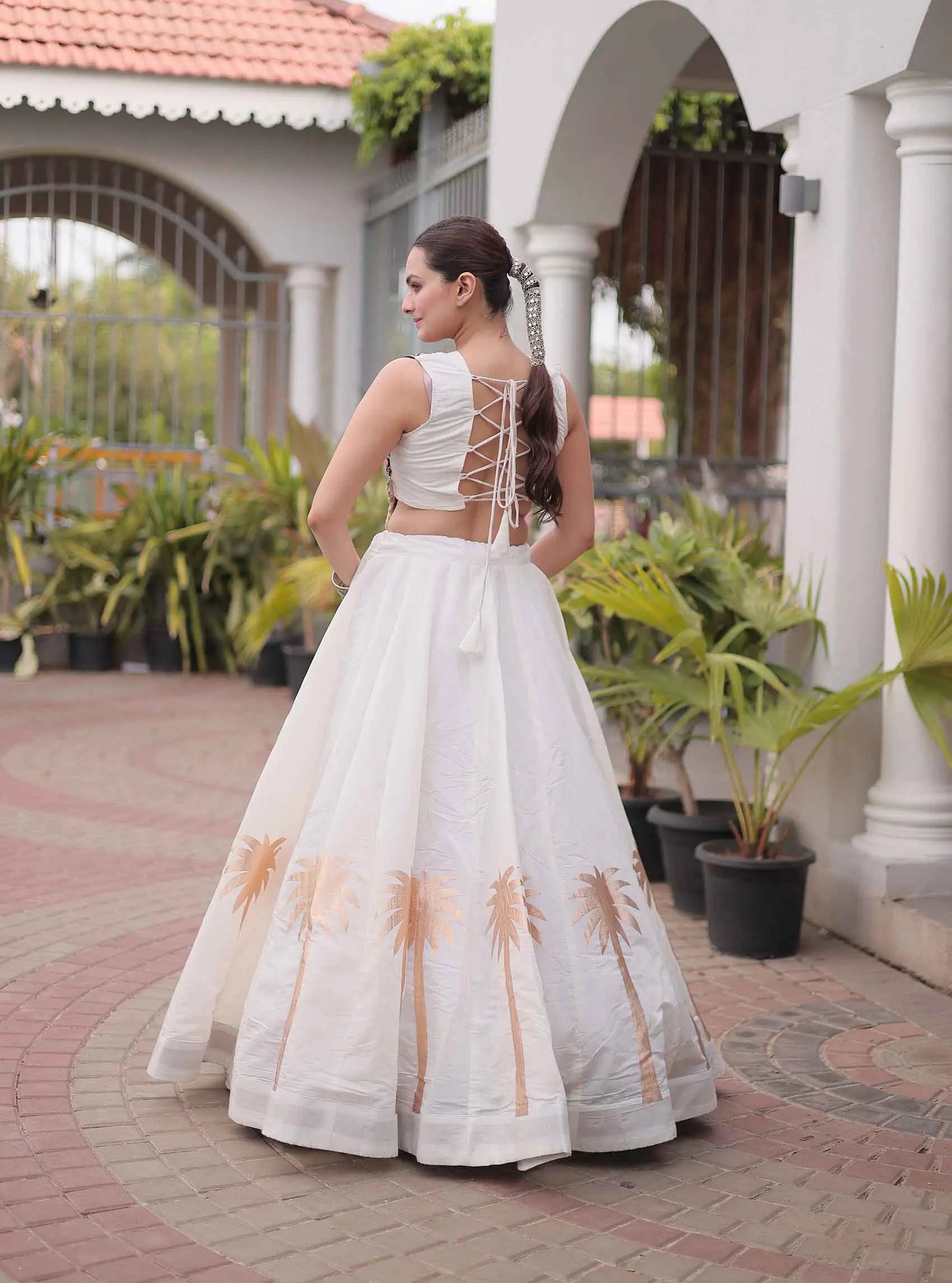 White Gamthi Work Navratri Lehenga Choli