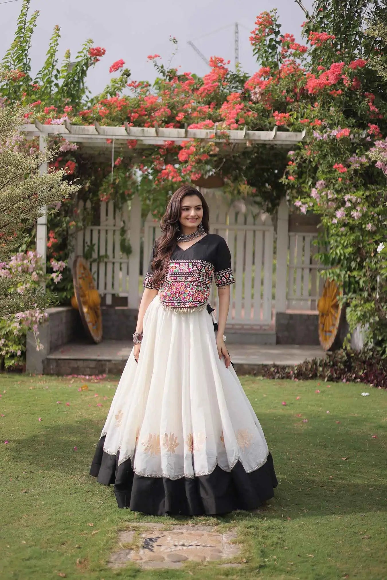 Black And White Navaratri Lehenga Choli