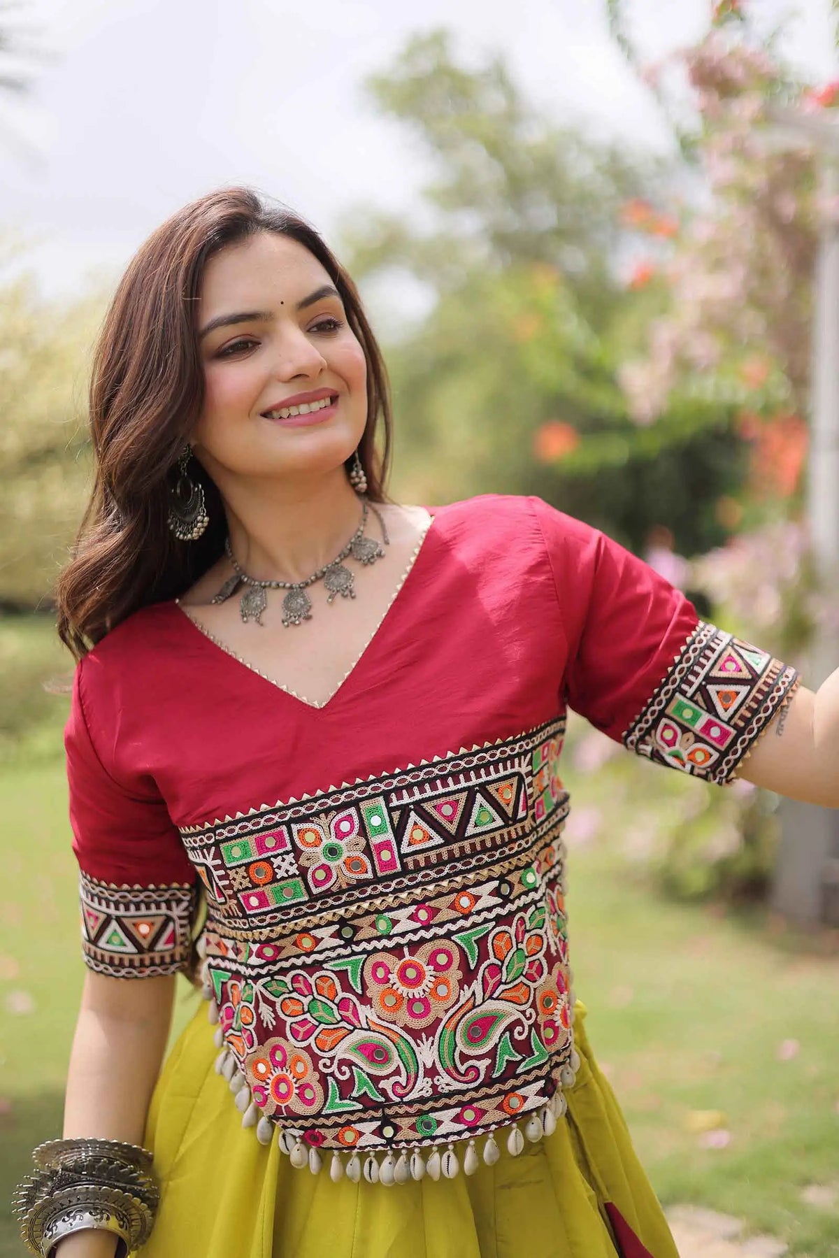 Maroon And Parrot Navaratri Lehenga Choli