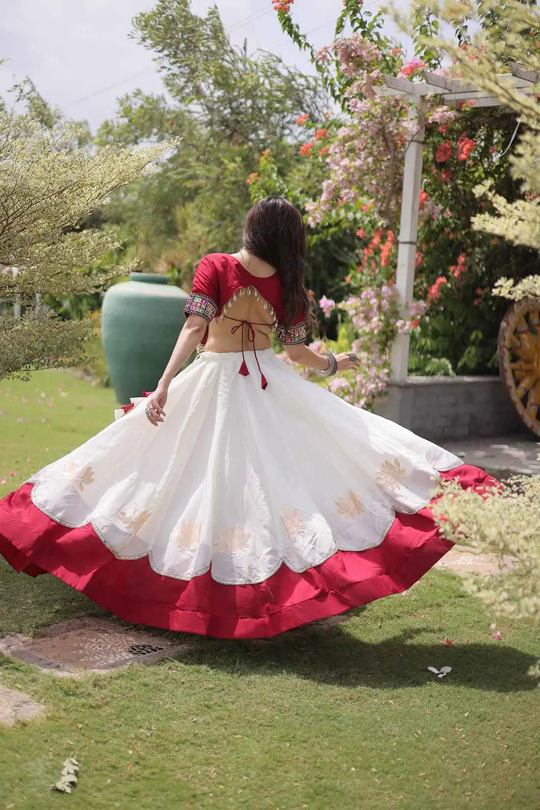 Maroon And White Navaratri Lehenga Choli
