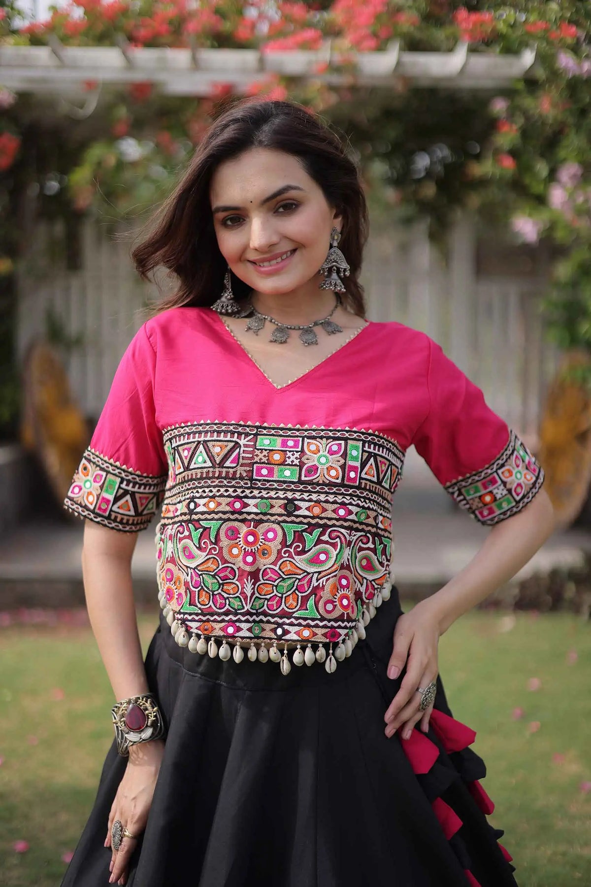 Pink And Black Navaratri Lehenga Choli