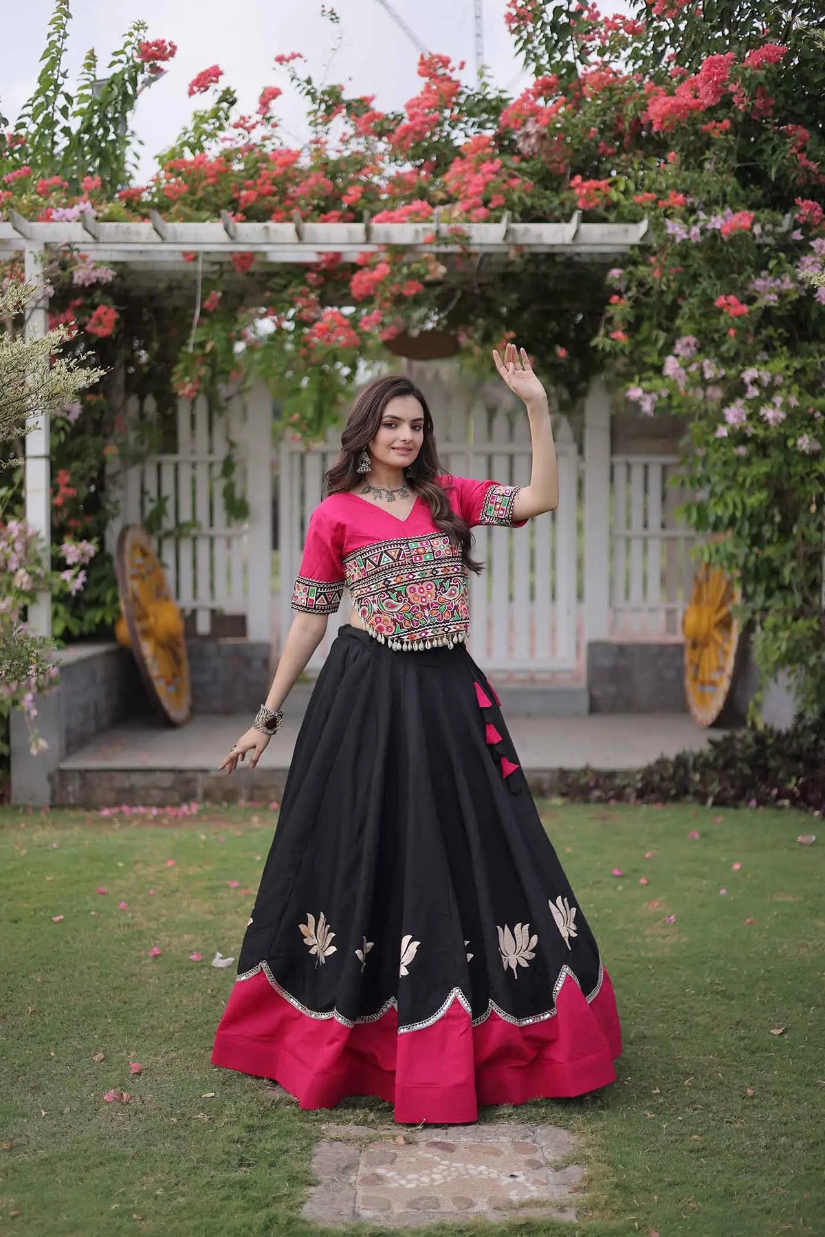 Pink And Black Navaratri Lehenga Choli