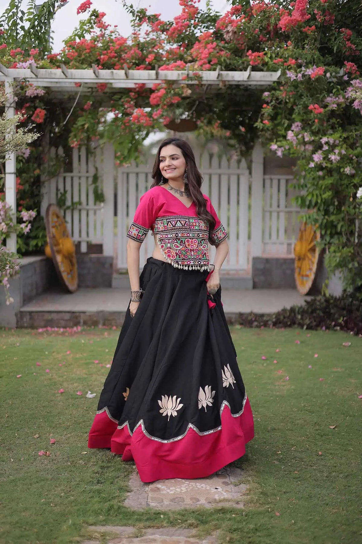 Pink And Black Navaratri Lehenga Choli