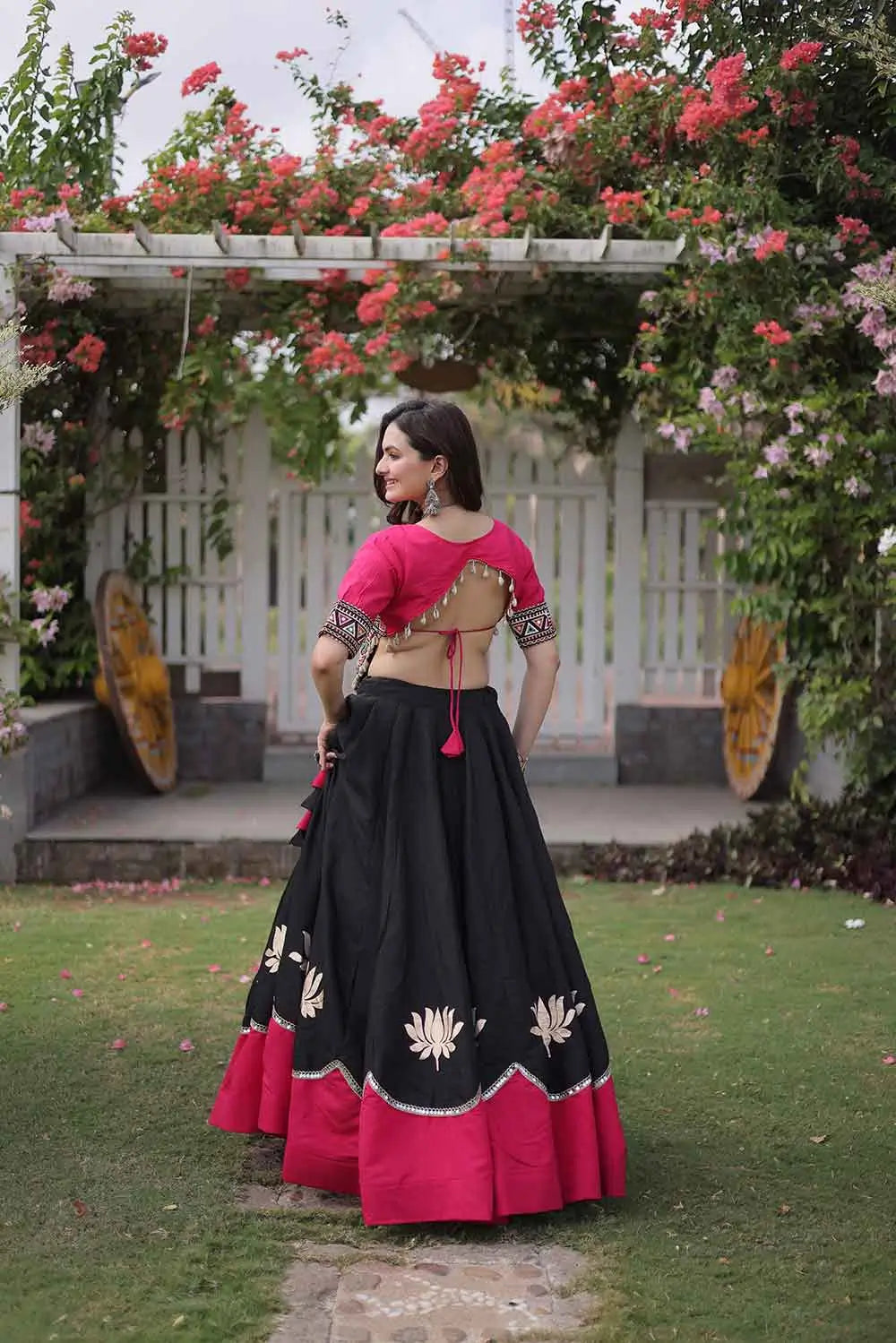 Pink And Black Navaratri Lehenga Choli