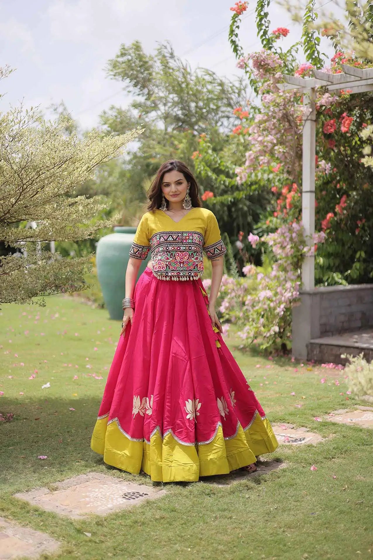 Parrot And Pink Navaratri Lehenga Choli