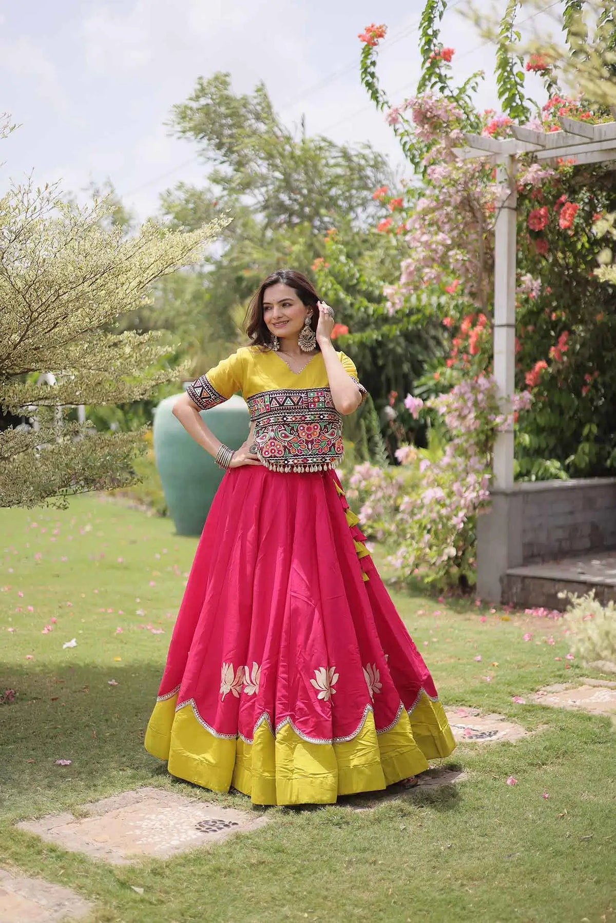 Parrot And Pink Navaratri Lehenga Choli