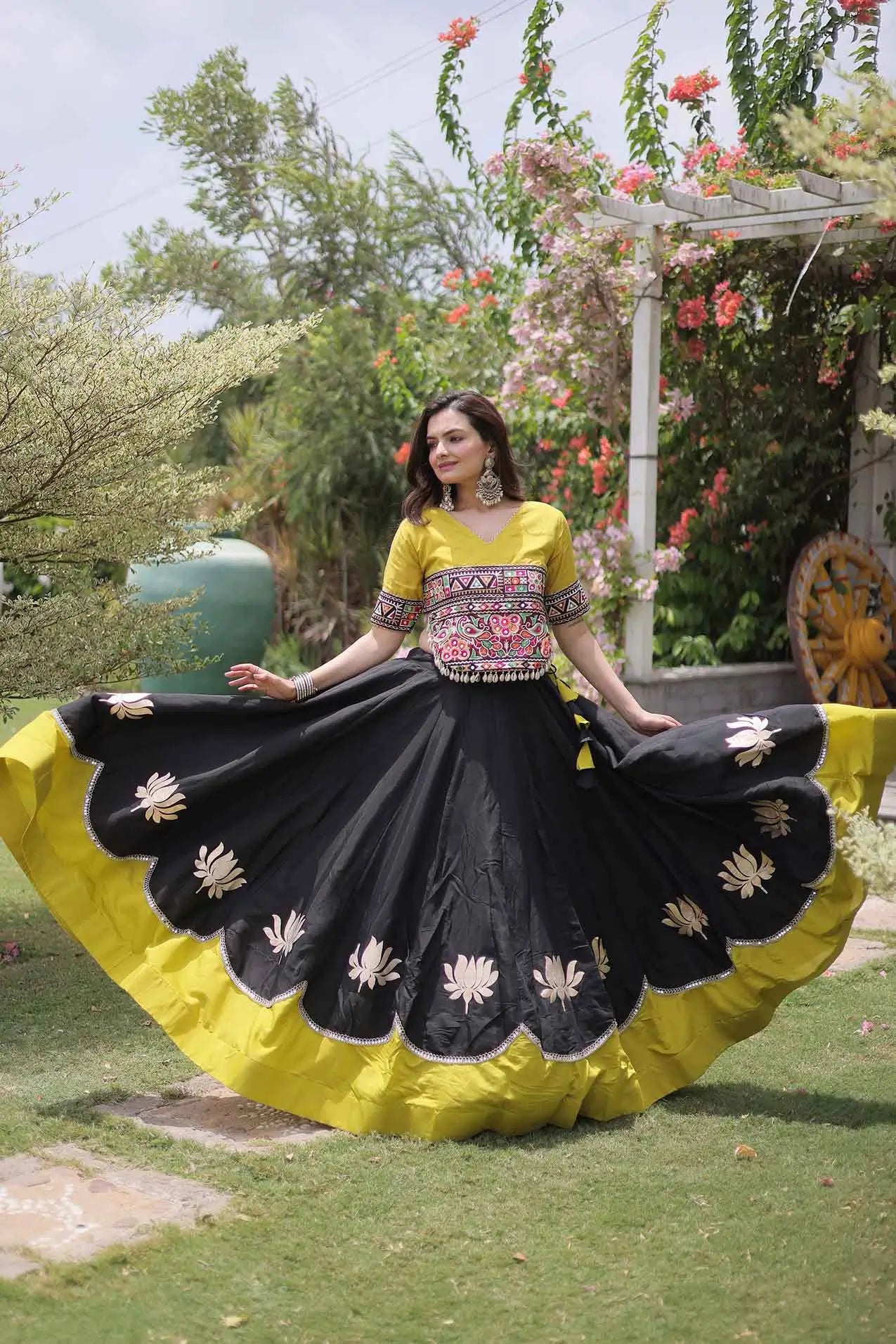 Parrot And Black Navaratri Lehenga Choli