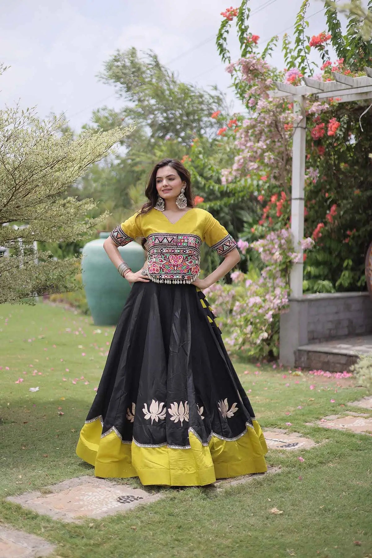 Parrot And Black Navaratri Lehenga Choli