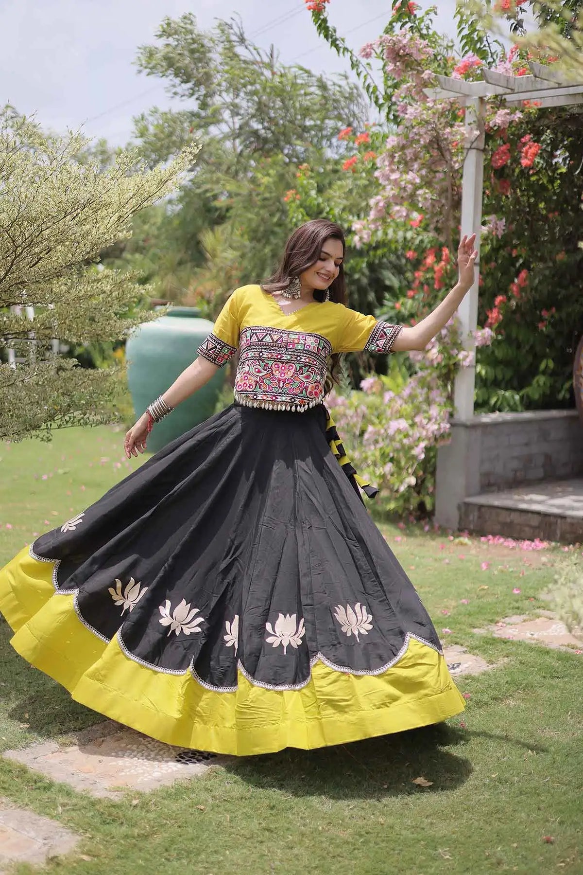 Parrot And Black Navaratri Lehenga Choli