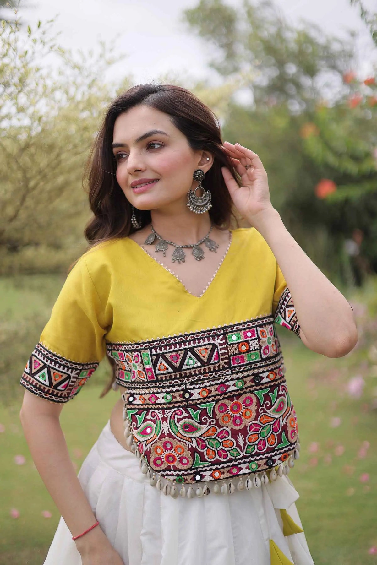 Parrot And White Navaratri Lehenga Choli