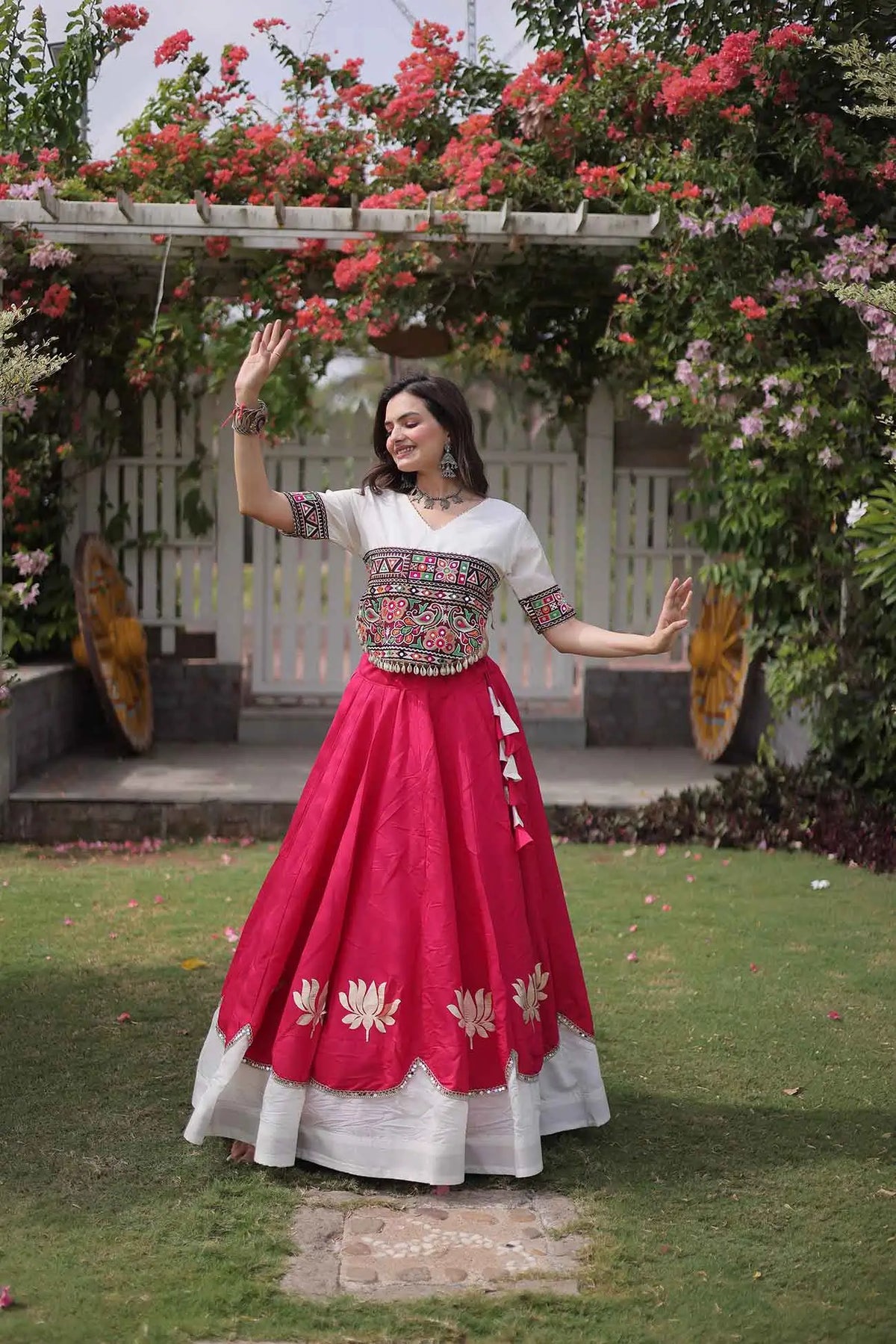 White And Pink Navaratri Lehenga Choli