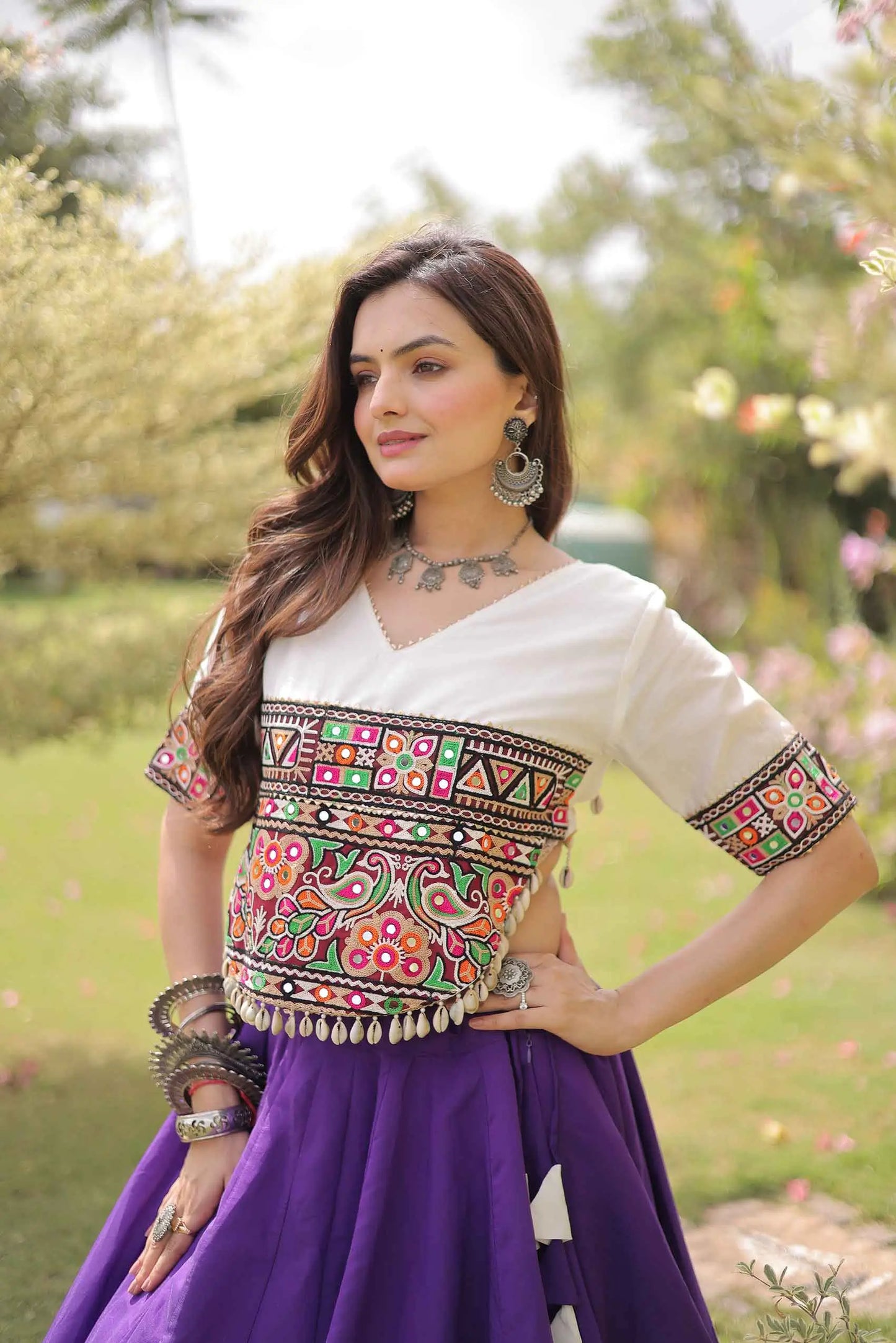 White And Purple Navaratri Lehenga Choli