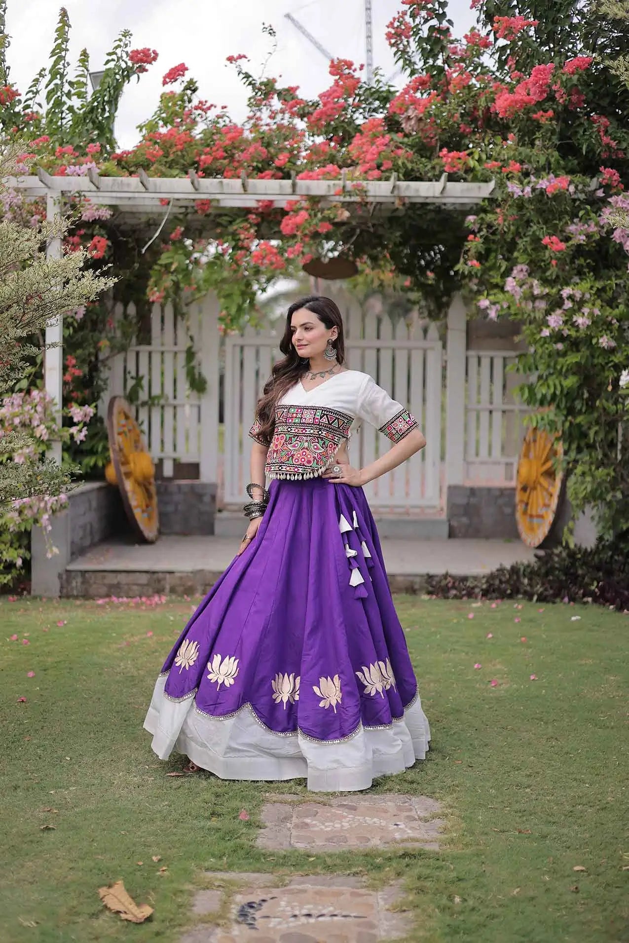 White And Purple Navaratri Lehenga Choli