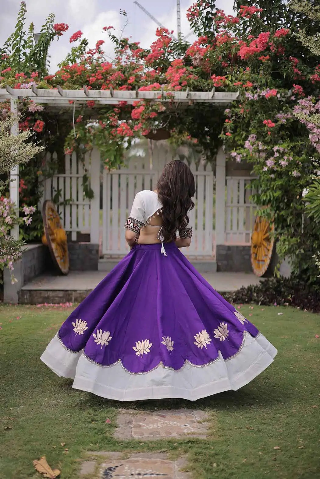 White And Purple Navaratri Lehenga Choli
