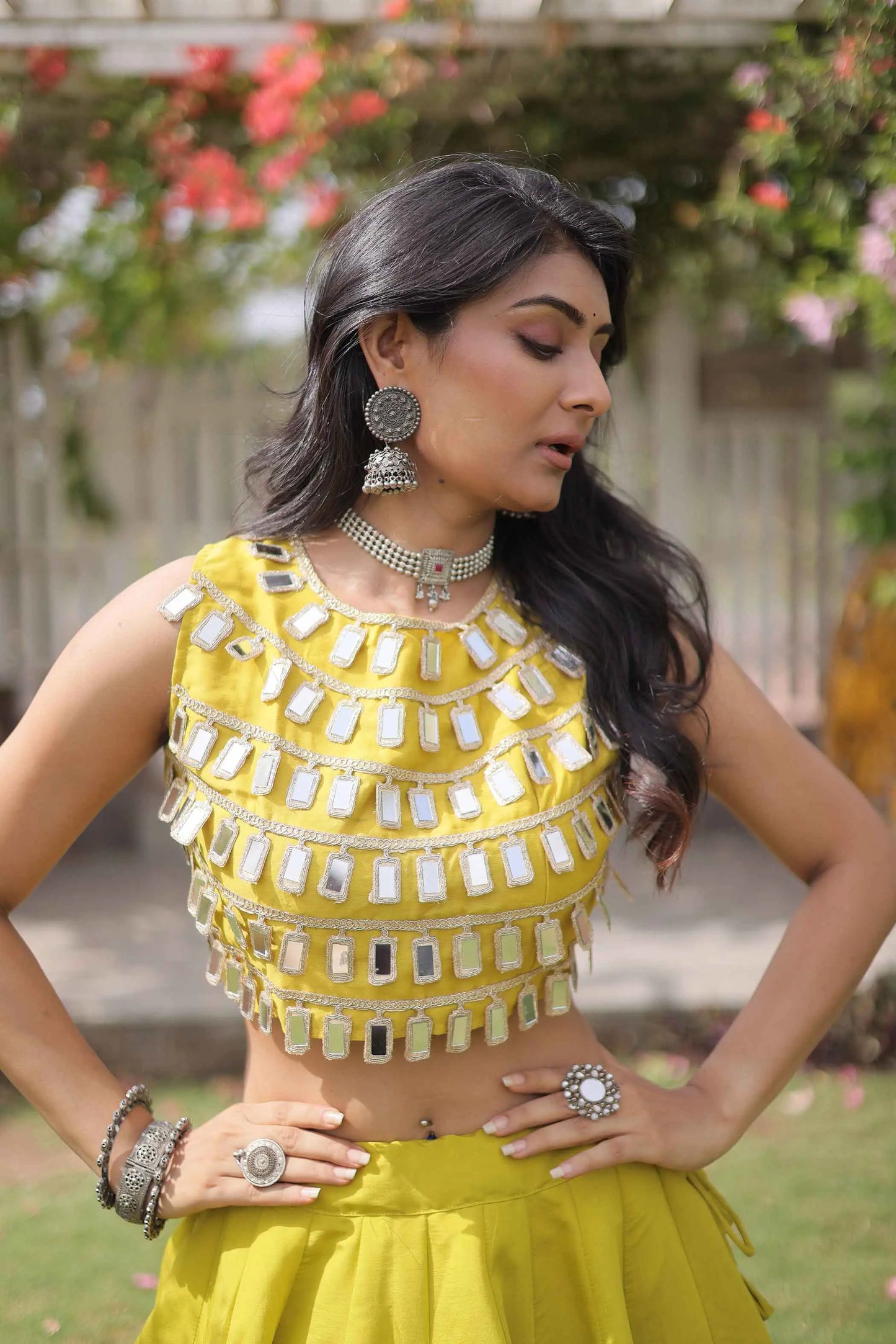 Lime Parrot Designer Navaratri Lehenga Choli