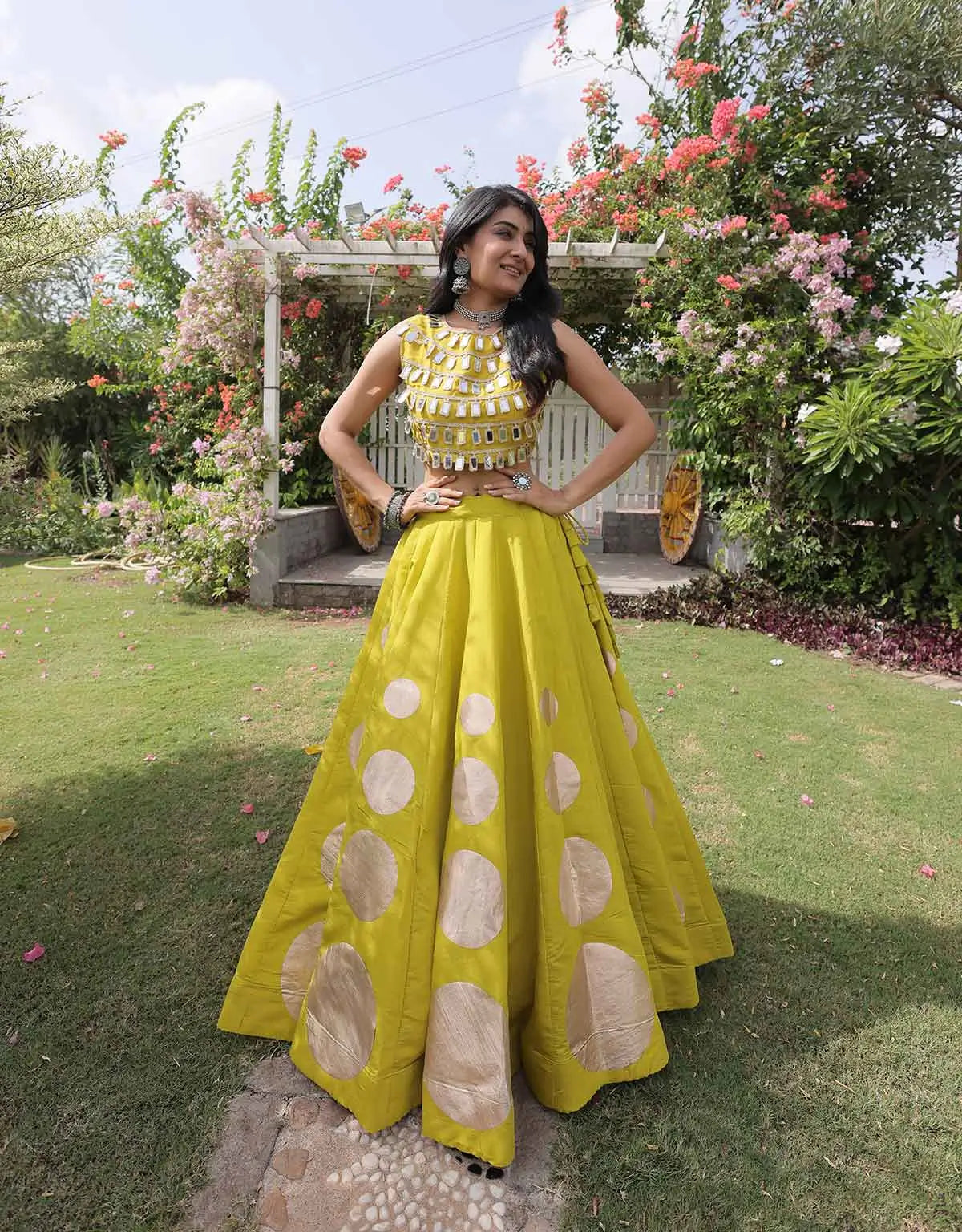 Lime Parrot Designer Navaratri Lehenga Choli