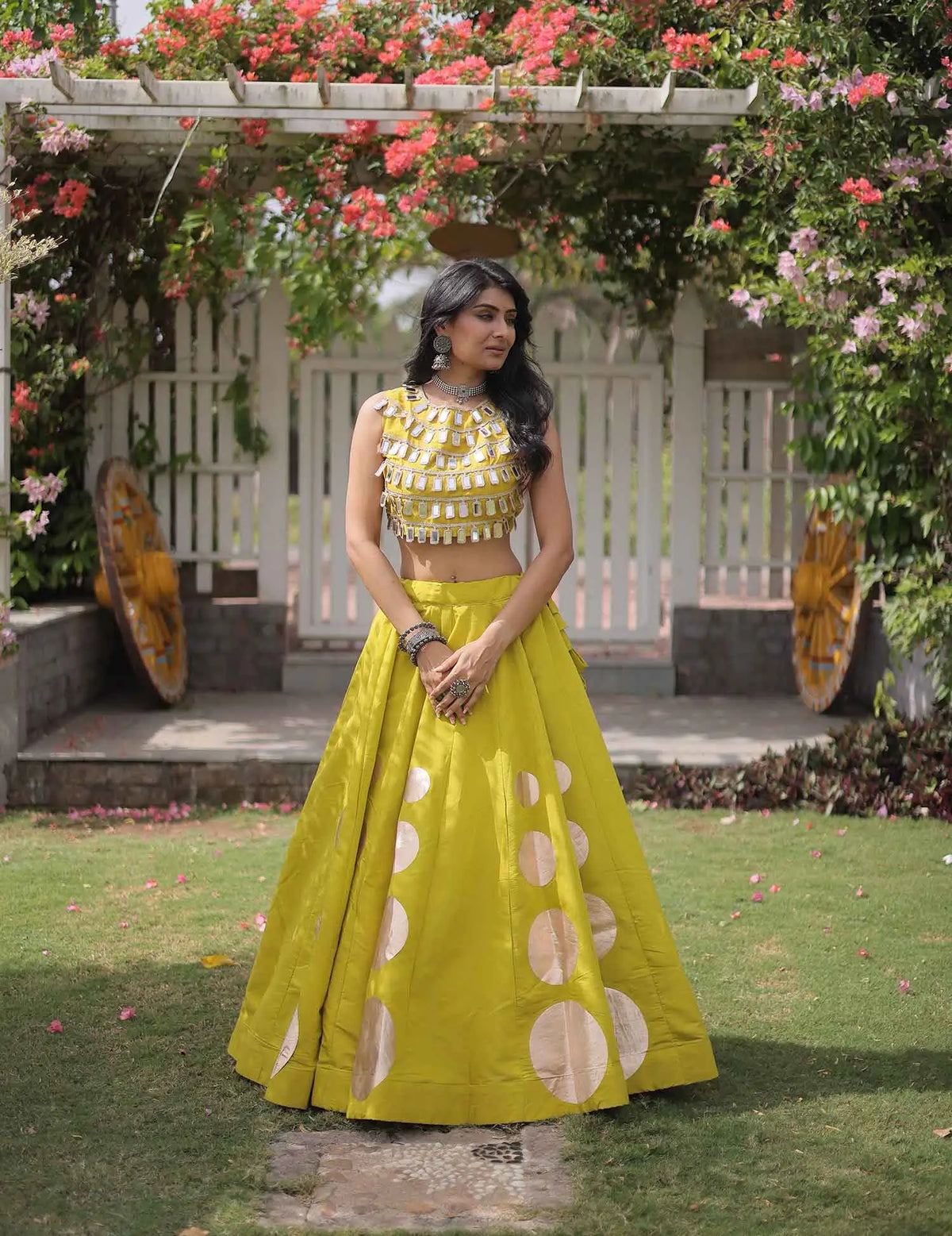 Lime Parrot Designer Navaratri Lehenga Choli