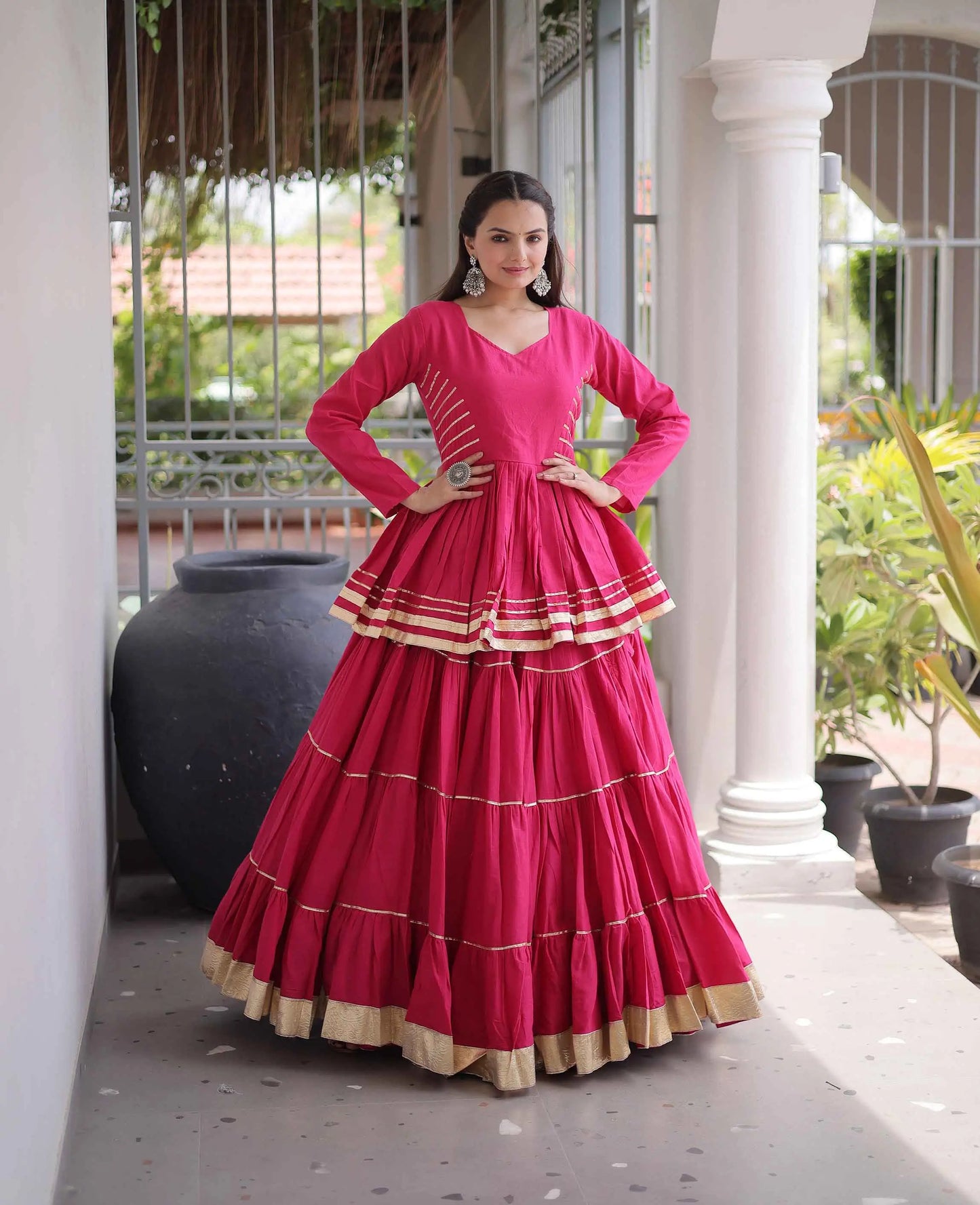 Pink Lehenga With Peplum Style Blouse