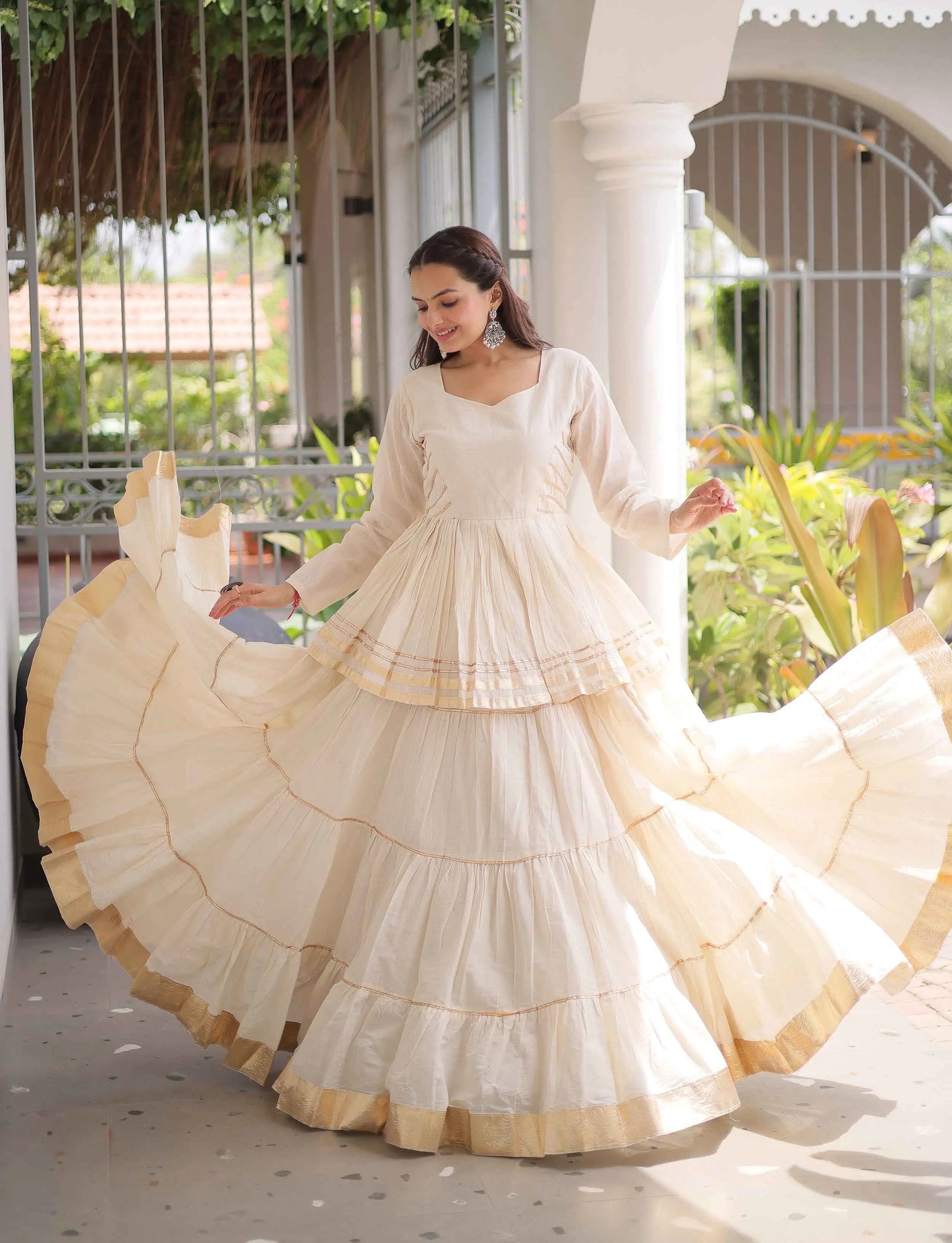 White Lehenga With Peplum Style Blouse