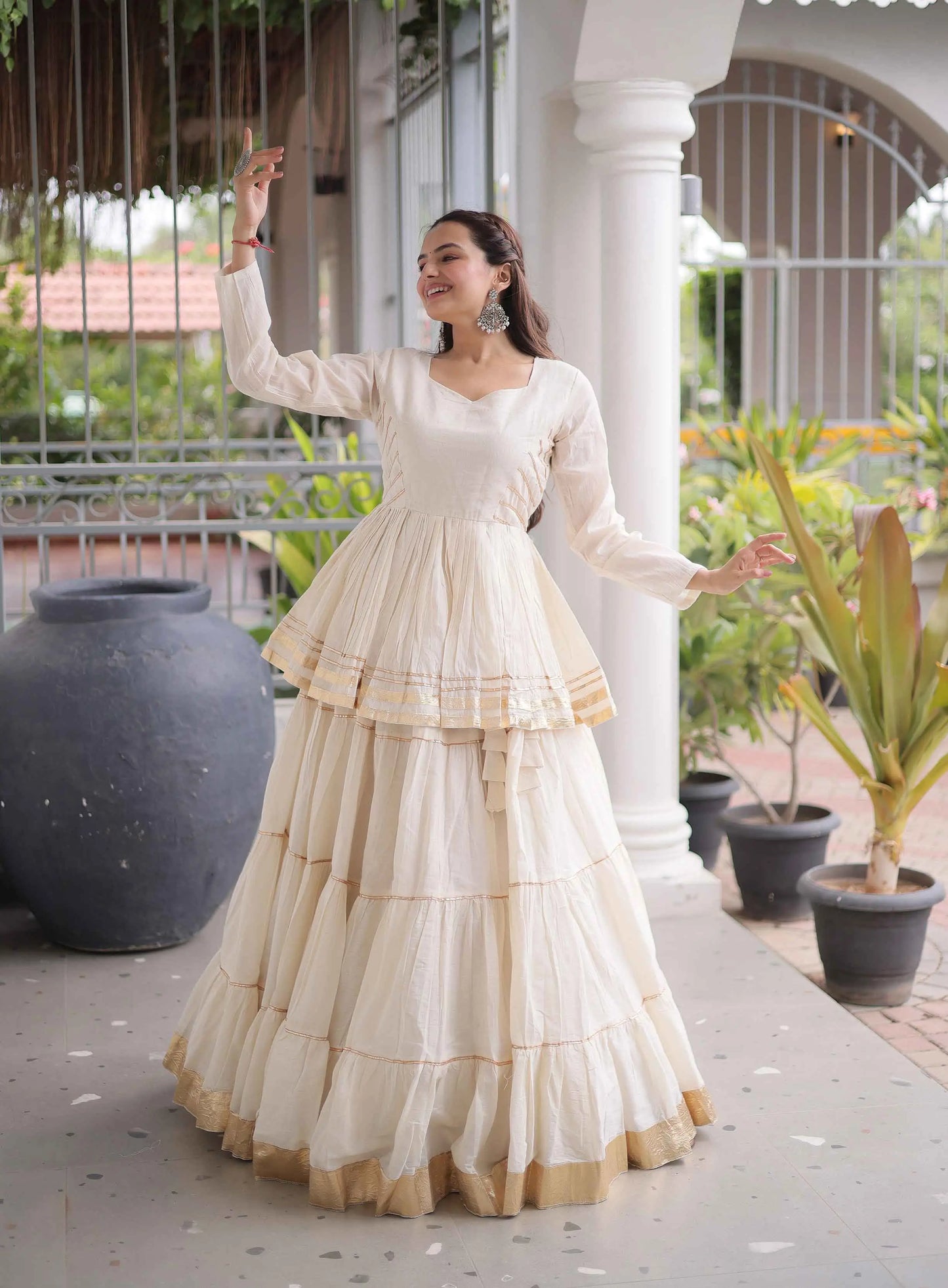 White Lehenga With Peplum Style Blouse
