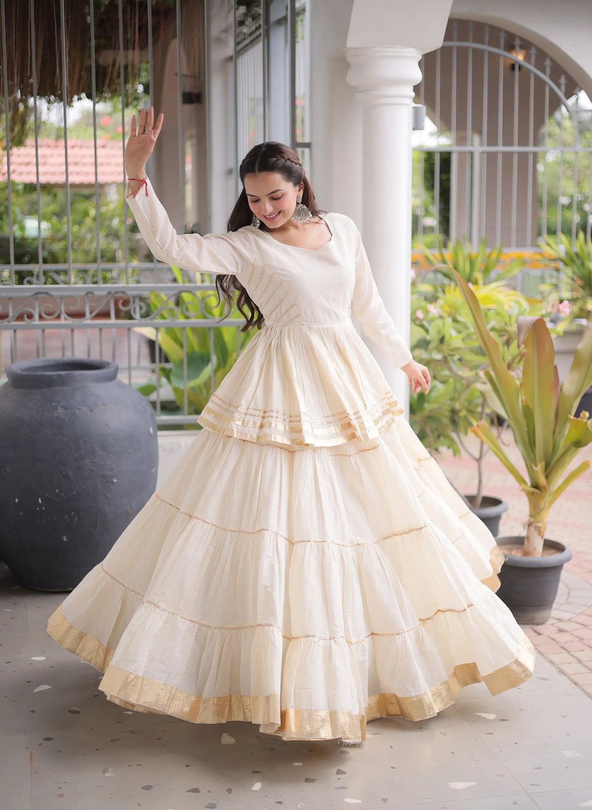 White Lehenga With Peplum Style Blouse