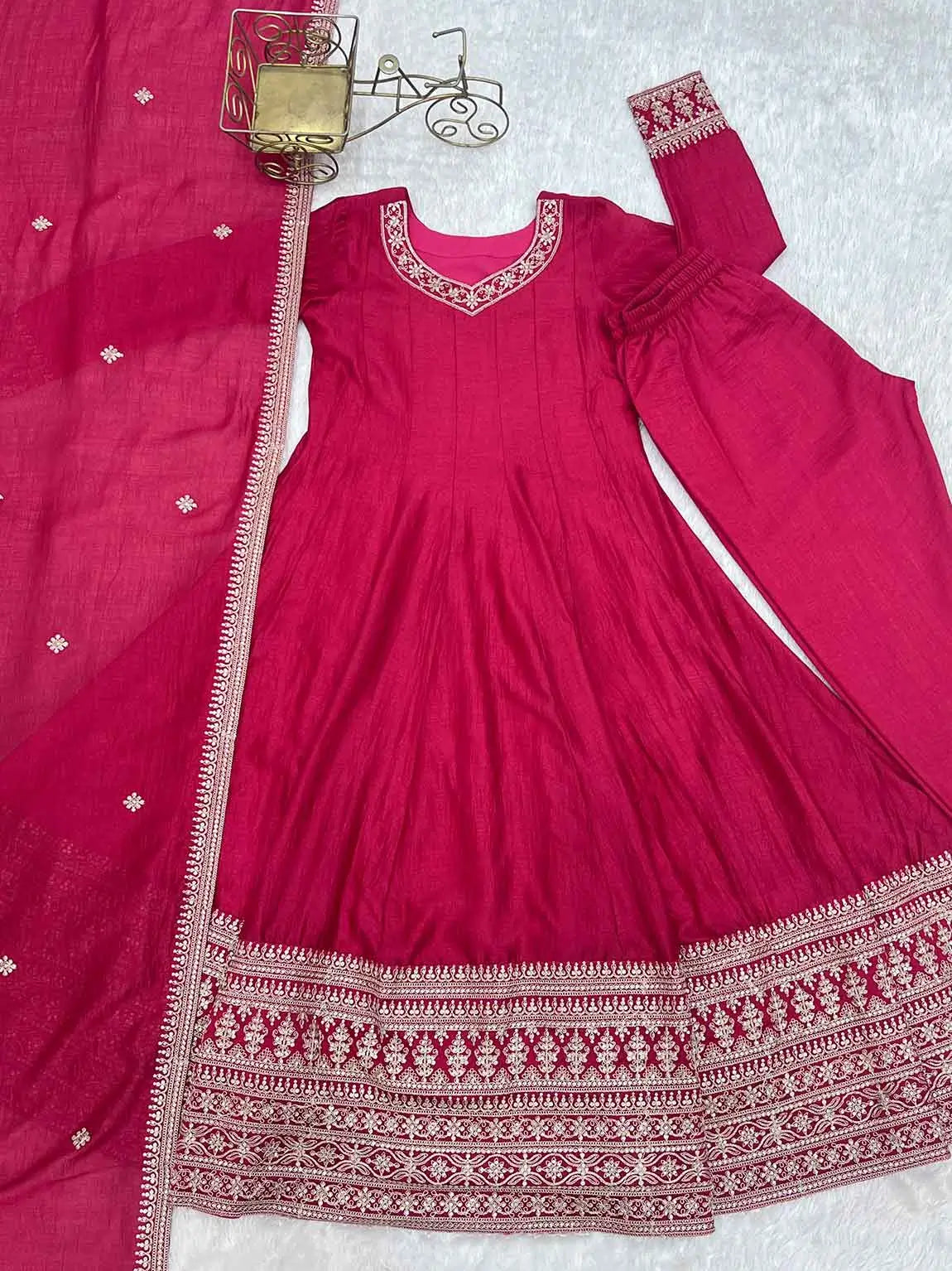 Pink Embroidered Silk Gown & Dupatta