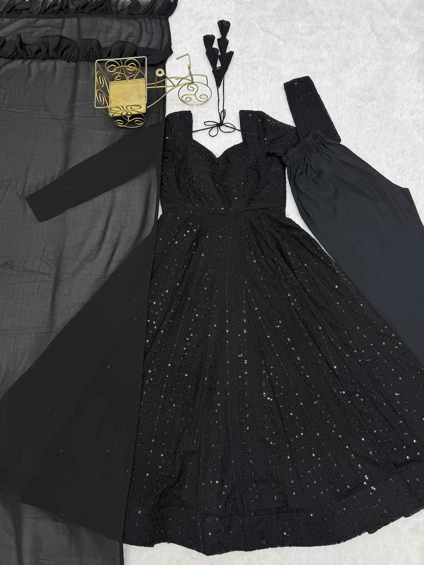 Black Georgette Lukhnowi Work Gown