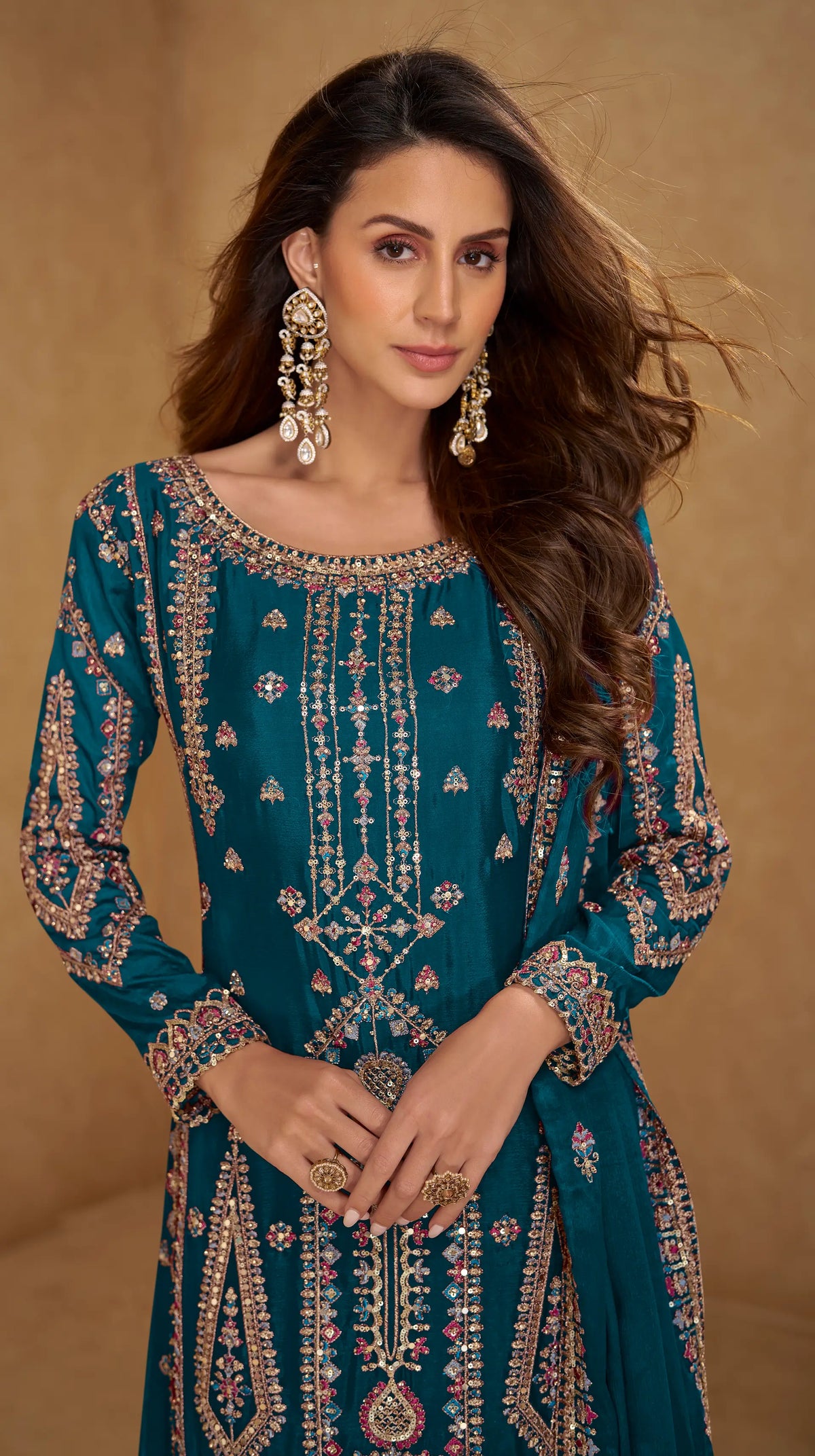Navy Blue Salwar Suit in Real Chinon With Embroidery Work